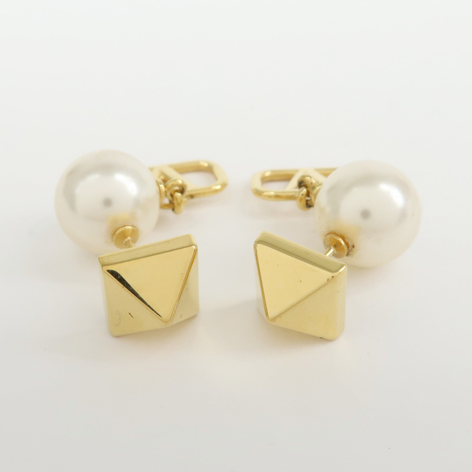 VALENTINO Metal Plastic Pearl Earrings Gold