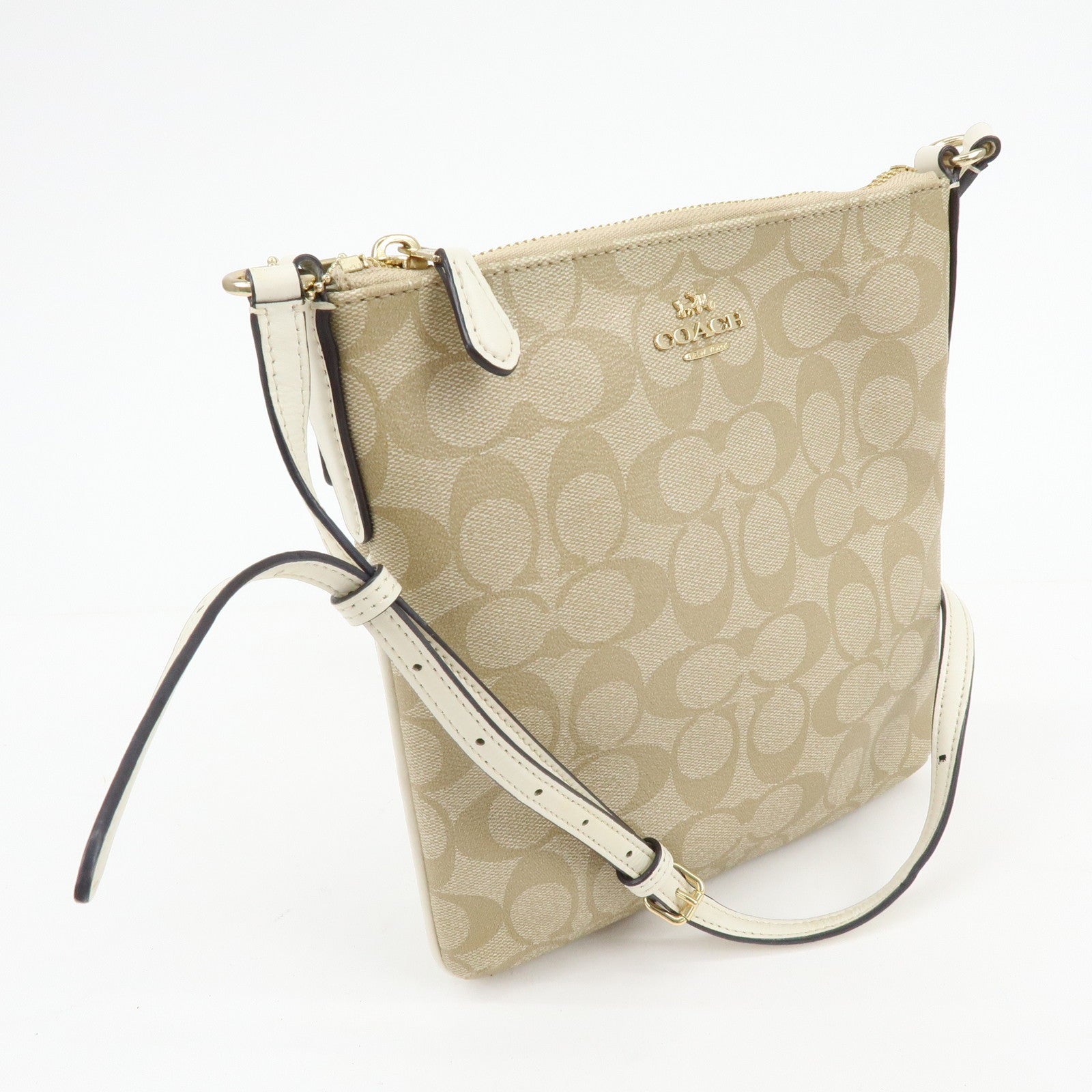 COACH Signature PVC Leather Shoulder Crossbody Bag Beige White