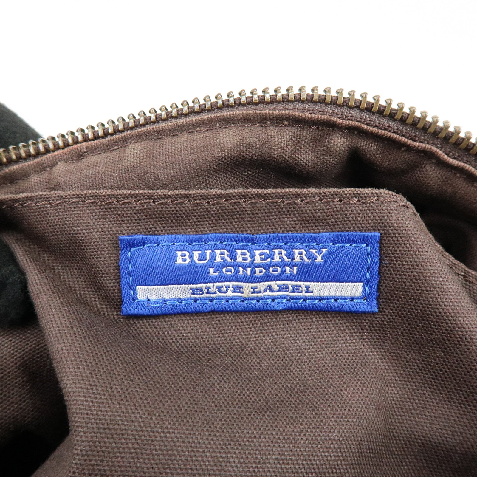 BURBERRY Blue Label Canvas Leather Plaid Hand Bag Boston Bag Brown