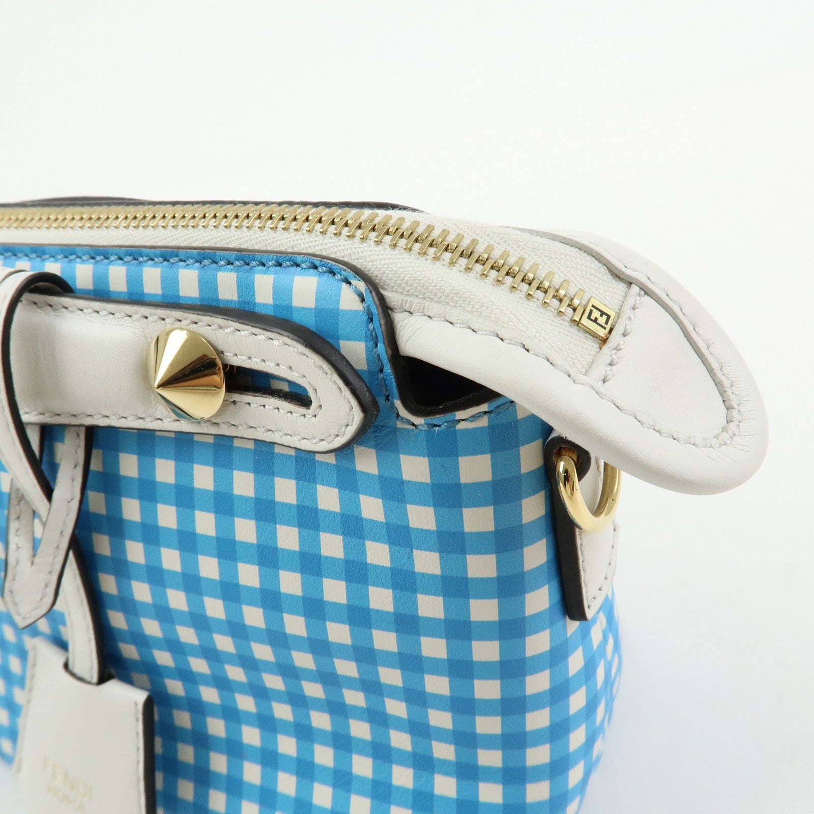 FENDI By The Way Leather 2Way Shoulder Bag Gingham Plaid 8BL145