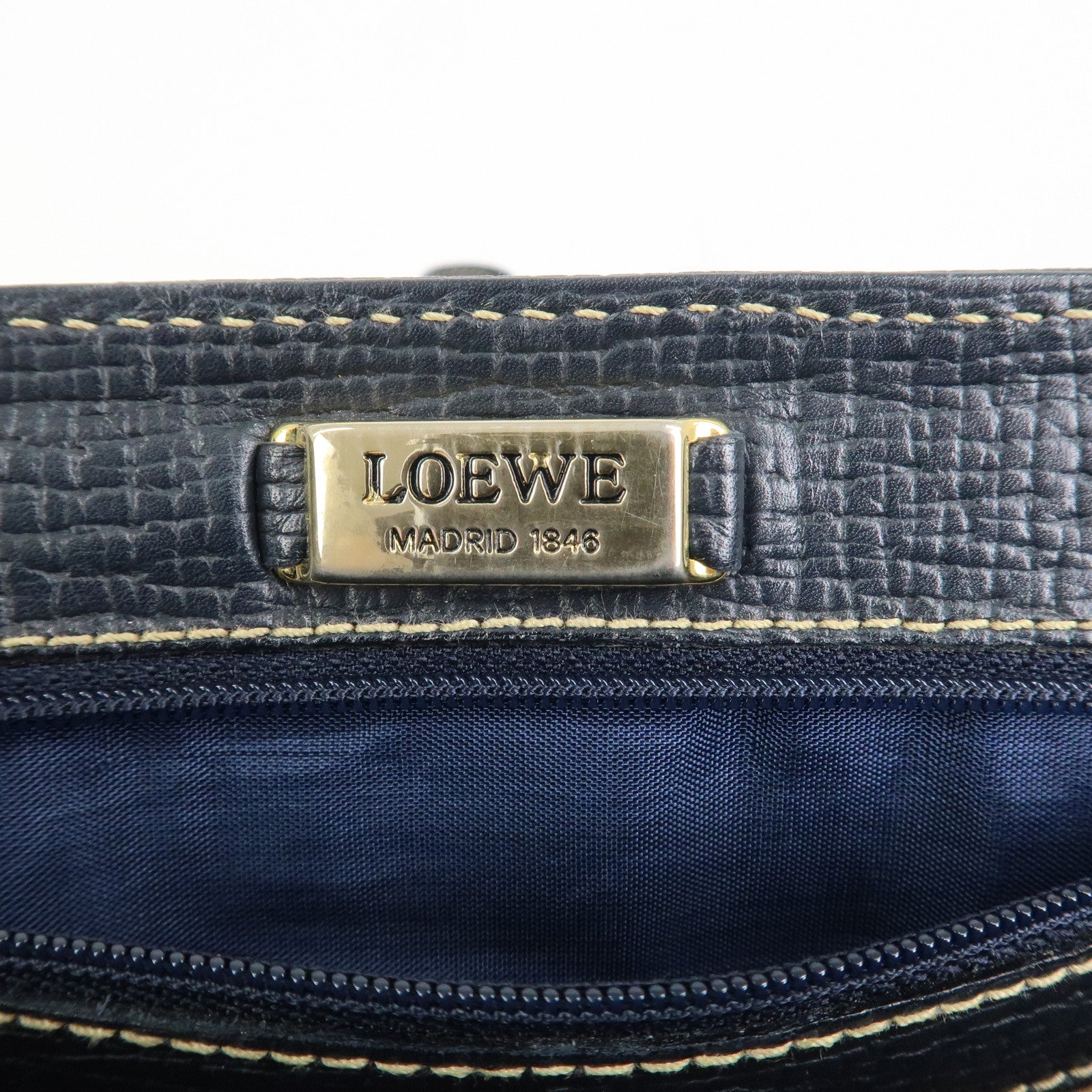 LOEWE Leather 2Way Bag Hand Bag Shoulder Bag Dark Navy