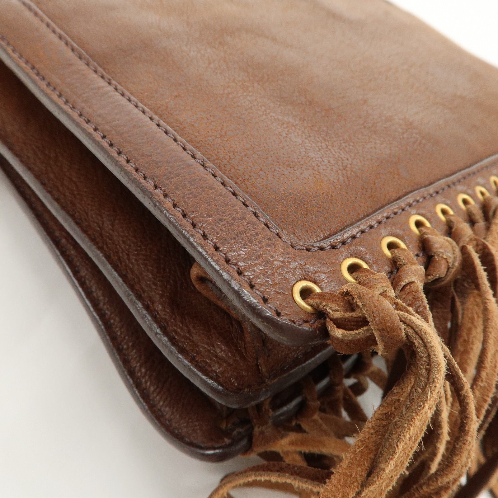 PRADA Fringe Leather 2Way Bag Shoulder Bag Clutch Bag Brown BR3165
