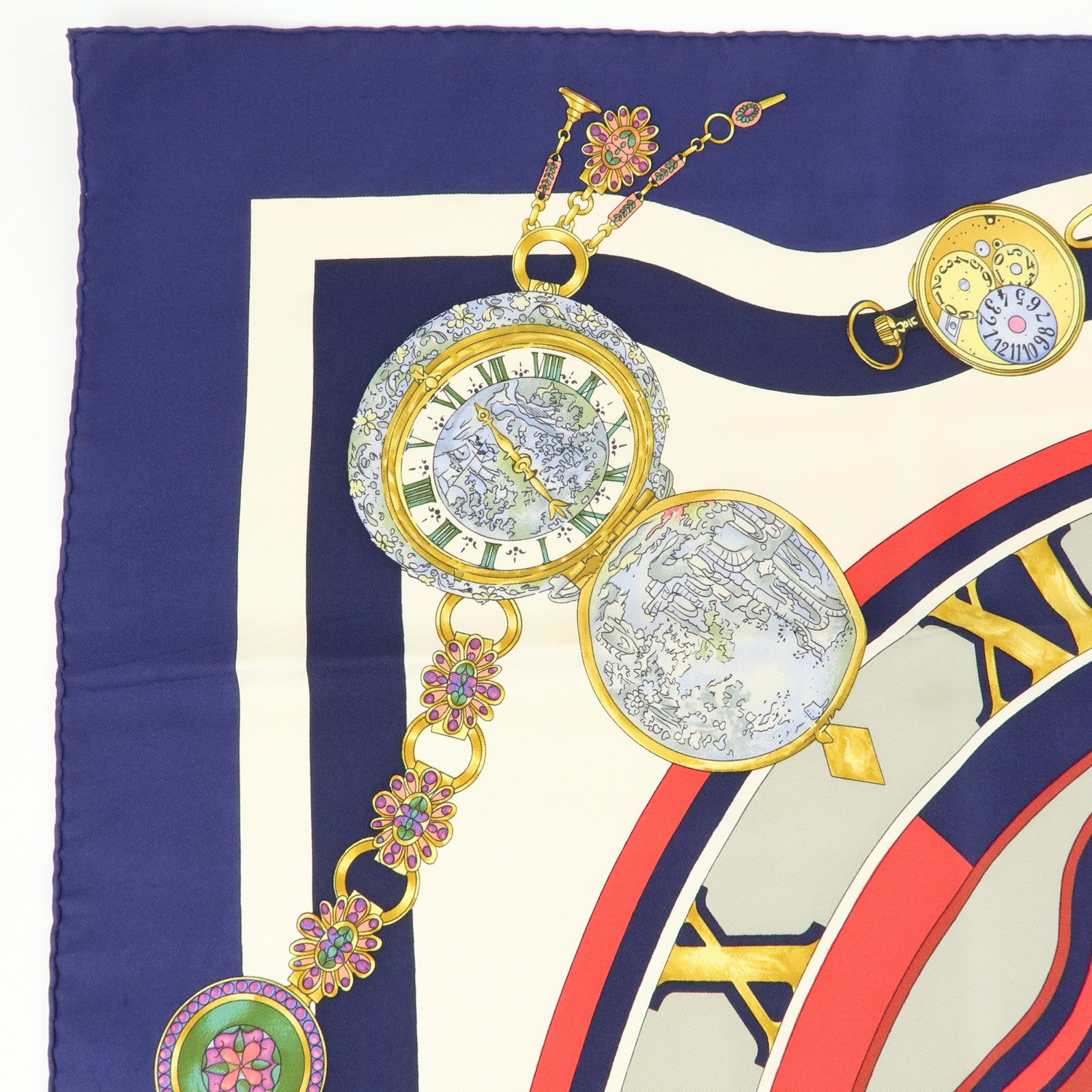 HERMES Carre90 Silk100% armi les fleurs je compte les heures Scarf