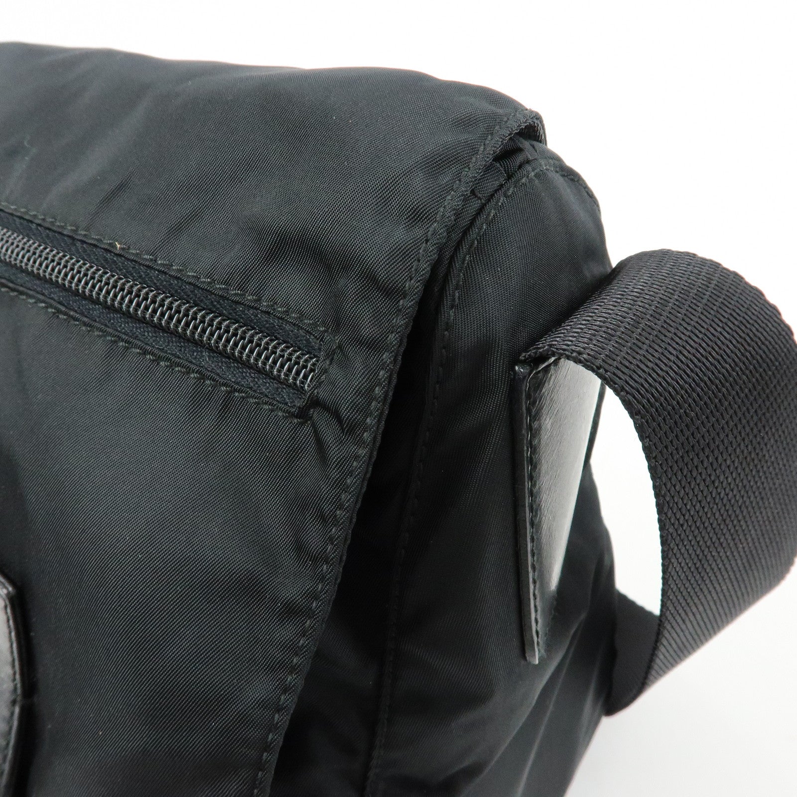 PRADA Triangle Logo Nylon Leather Shoulder Bag Black BT6671