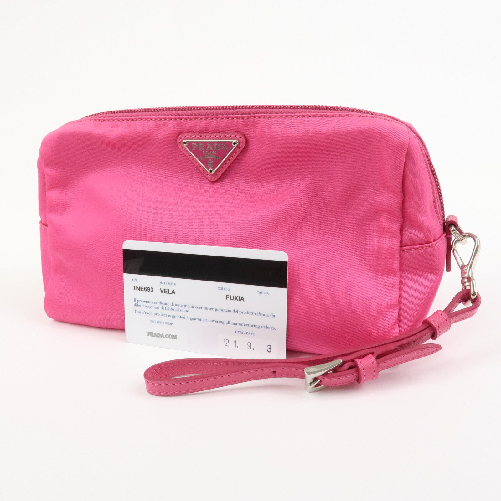 PRADA Triangle Logo Nylon Leather Cosmetic Pouch Pink 1NE693