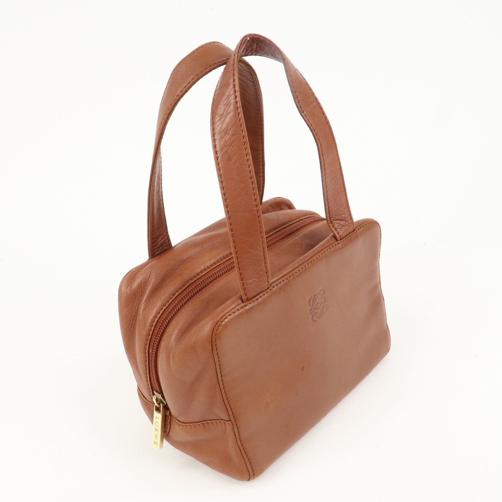 LOEWE Anagram Logo Leather Hand Bag Boston Bag Brown
