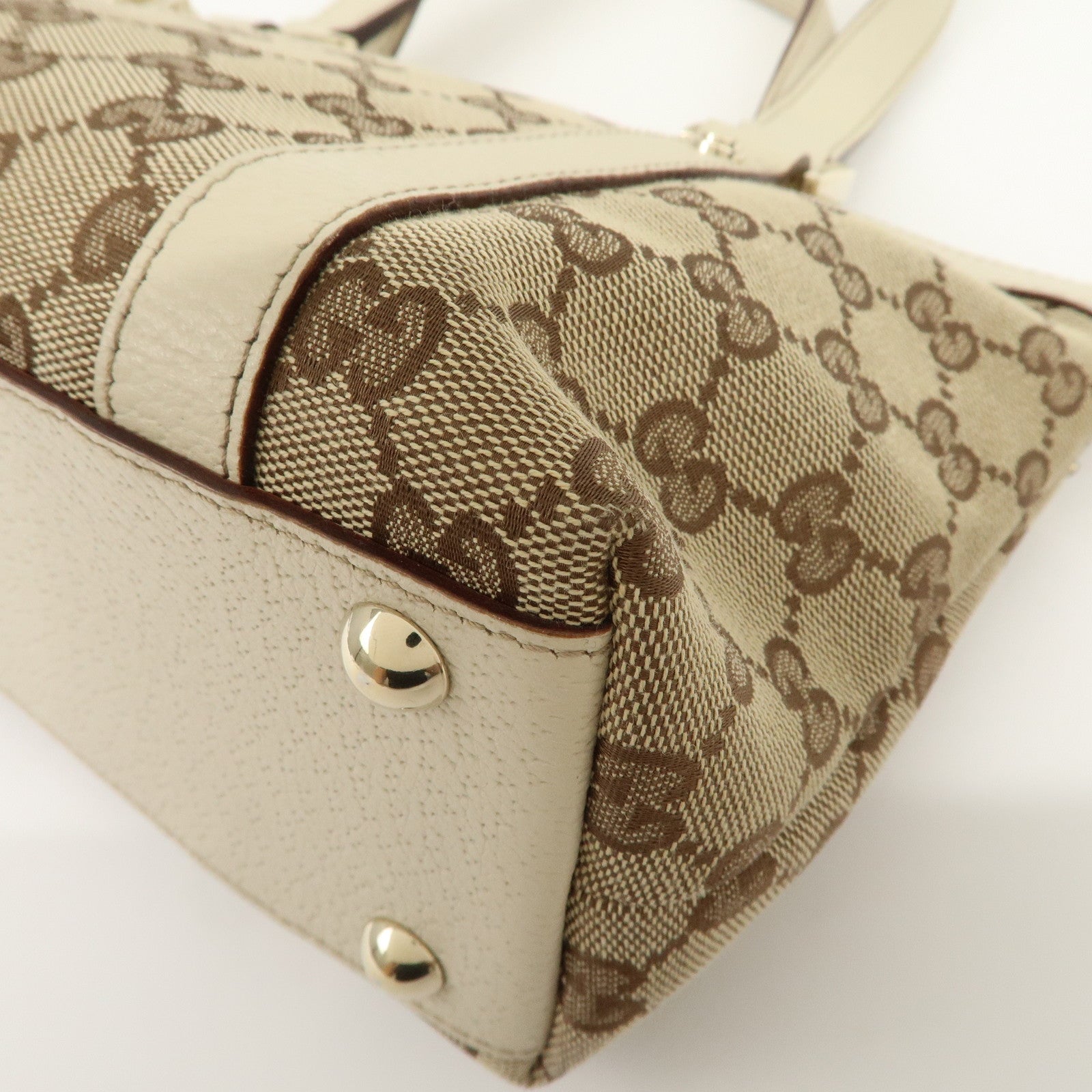 GUCCI Abbey GG Canvas Leather Tote Bag Hand Bag Beige Ivory 141471