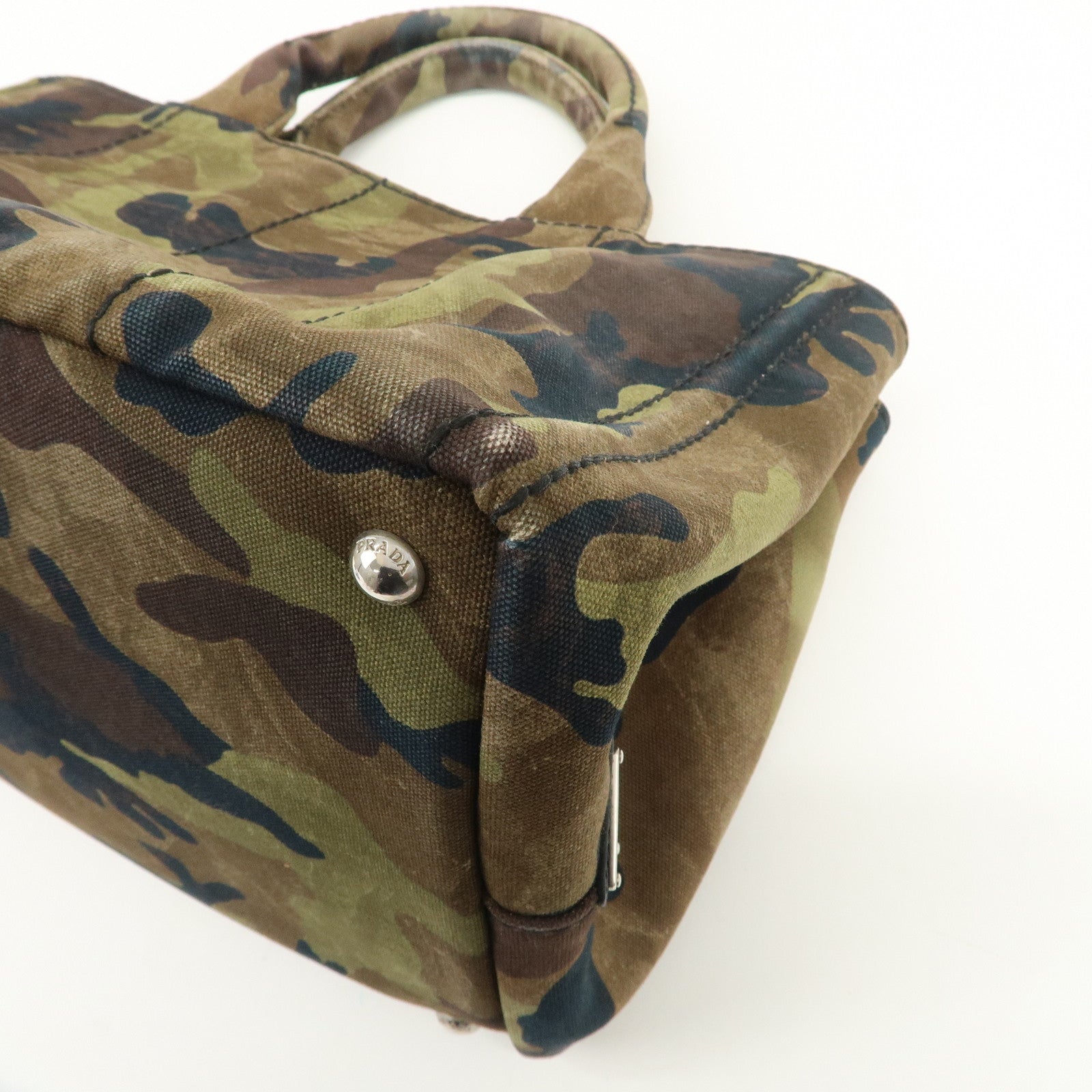 PRADA Logo Canapa Canvas 2Way Hand Bag Camouflage Khaki B2642B