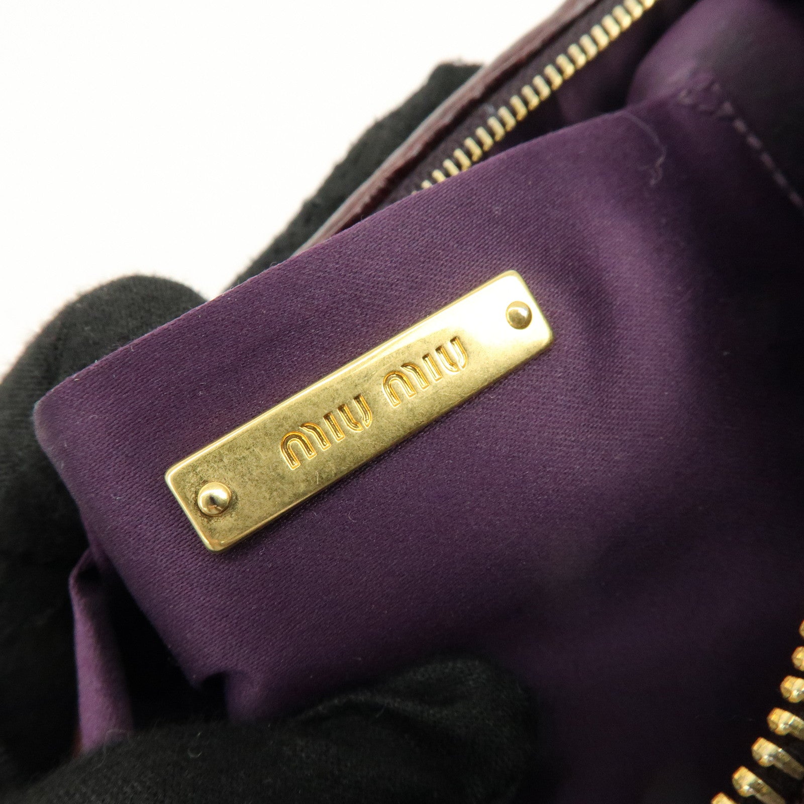 MIU MIU Matelasse Gathered Leather Hand Bag Brown
