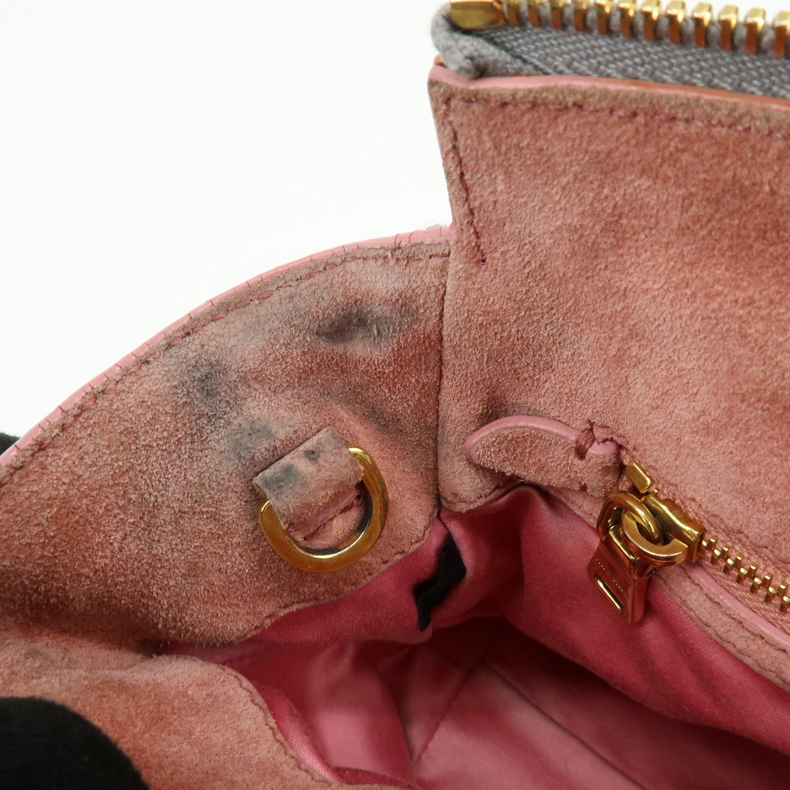 MIU MIU Madras Leather 2Way Bag Hand Bag Gray Pink 5BA003