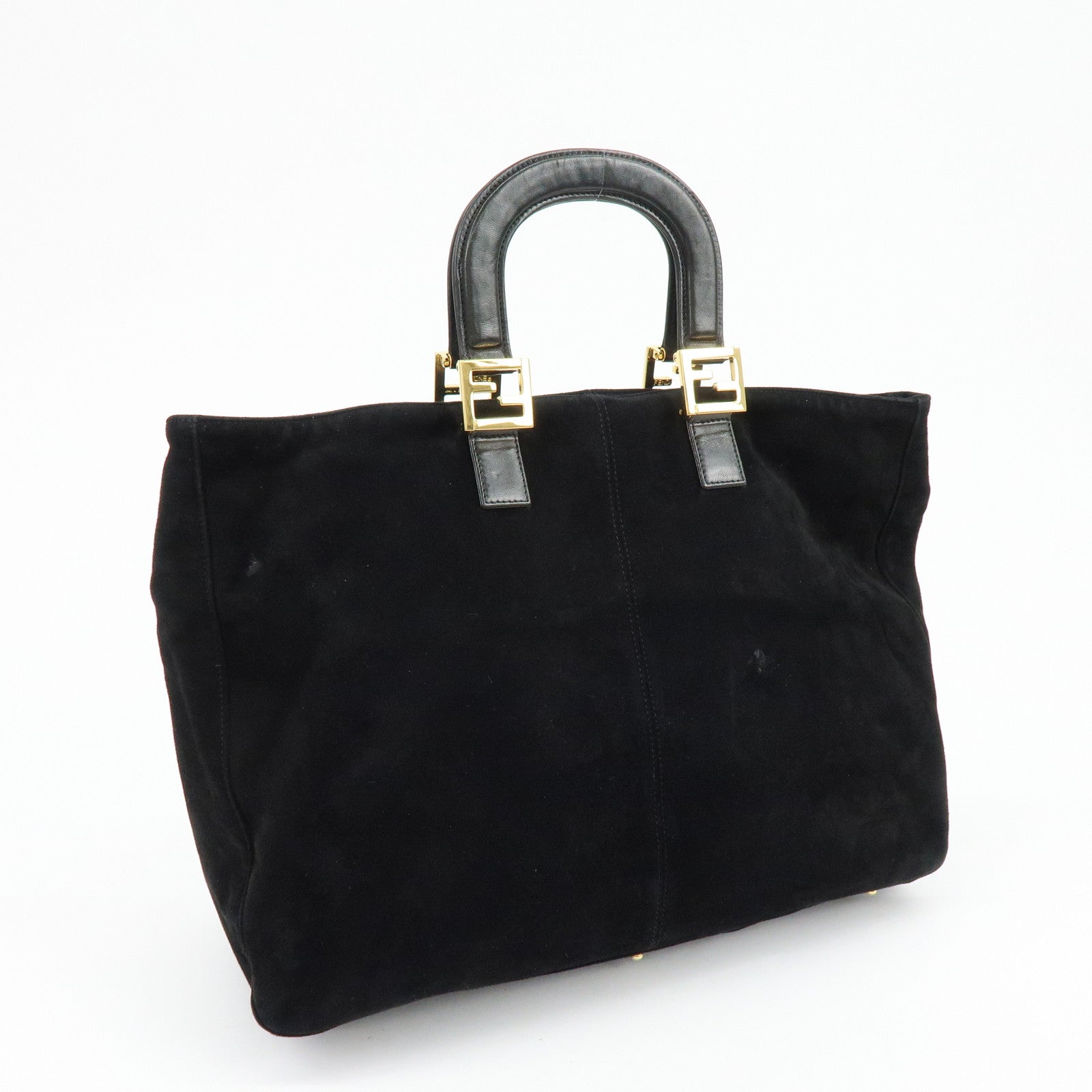 FENDI Suede Leather Tote Bag Hand Bag Black 230826693009