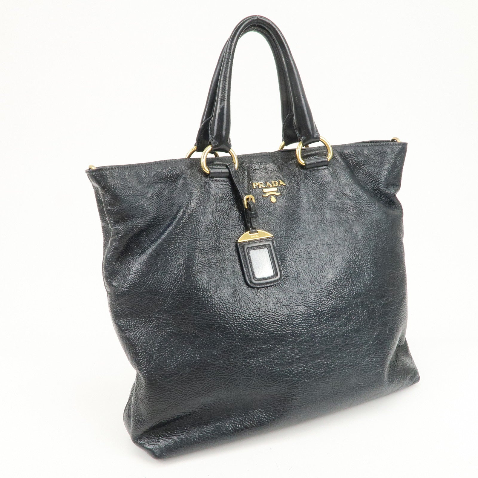 PRADA Logo Leather 2Way Tote Bag Shoulder Bag Black BN1713