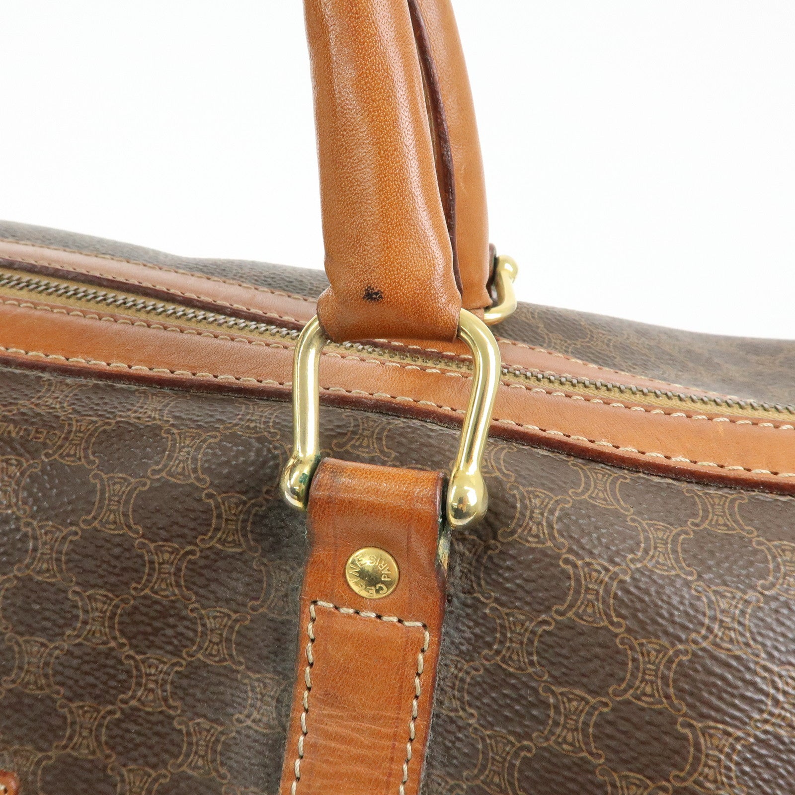 CELINE Macadam PVC Leather Boston Bag Hand Bag Brown