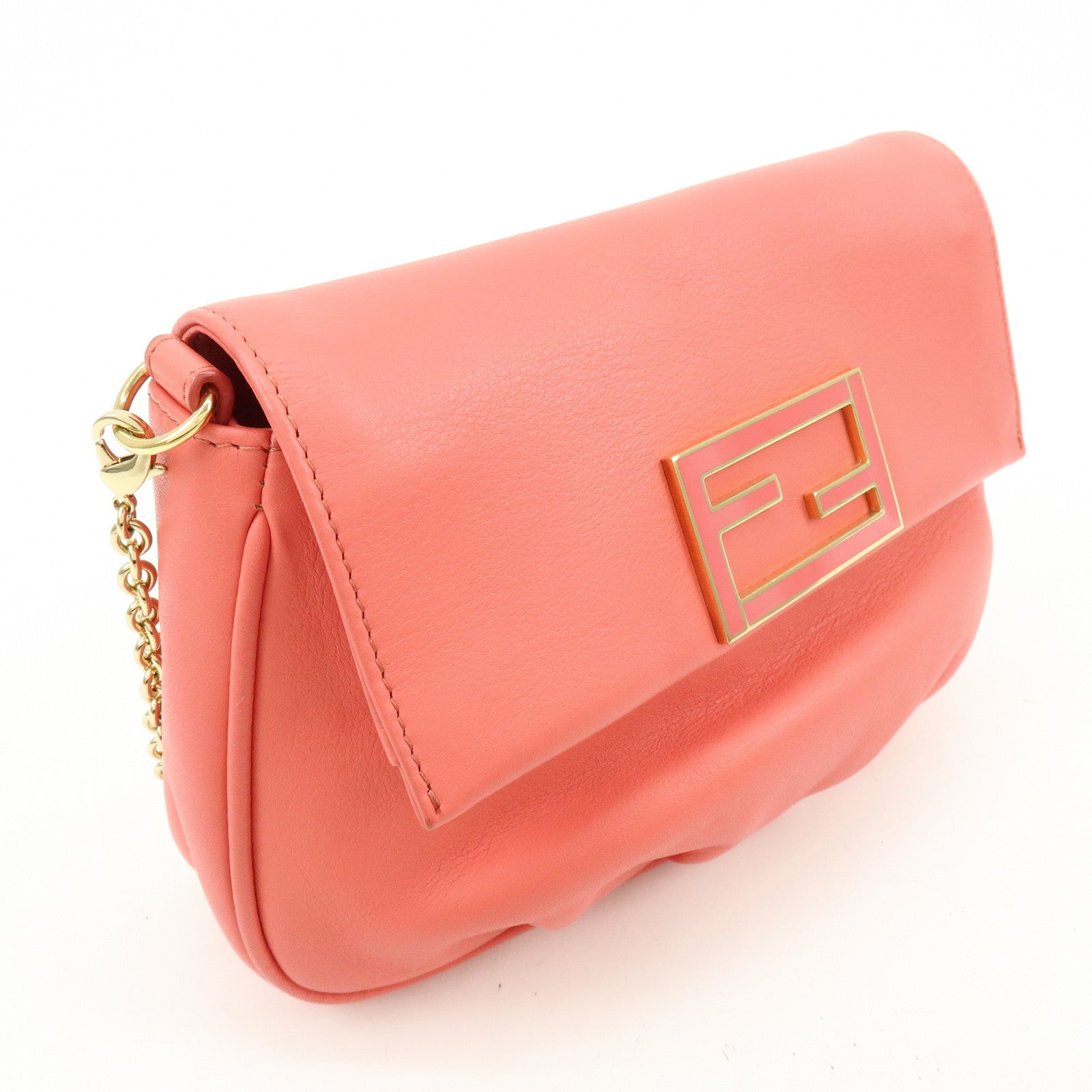 FENDI Leather Chain Shoulder Bag Purse Crossbody Bag Pink 8M0276