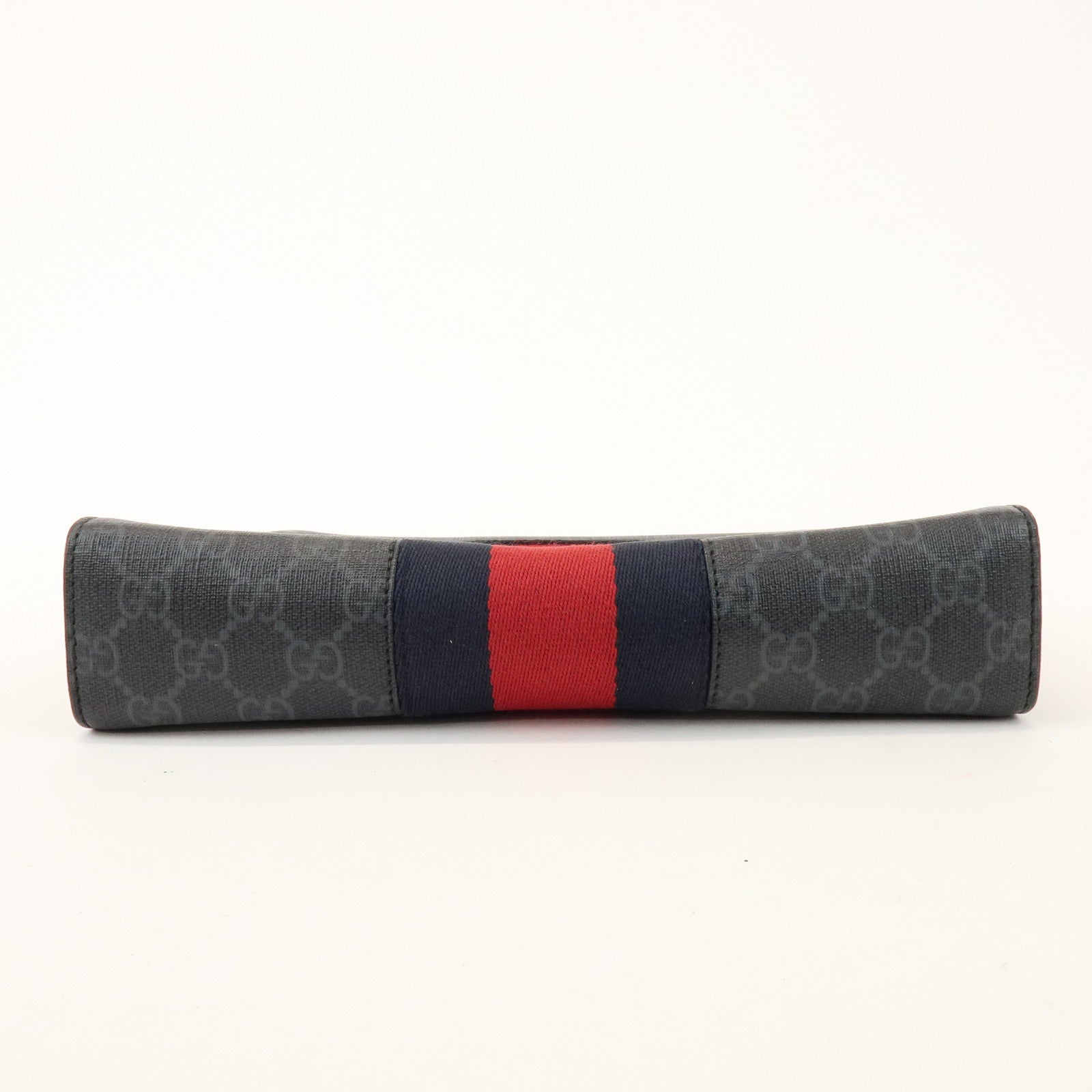 GUCCI Sherry GG Supreme Leather Clutch Bag Pouch Black Red 475316