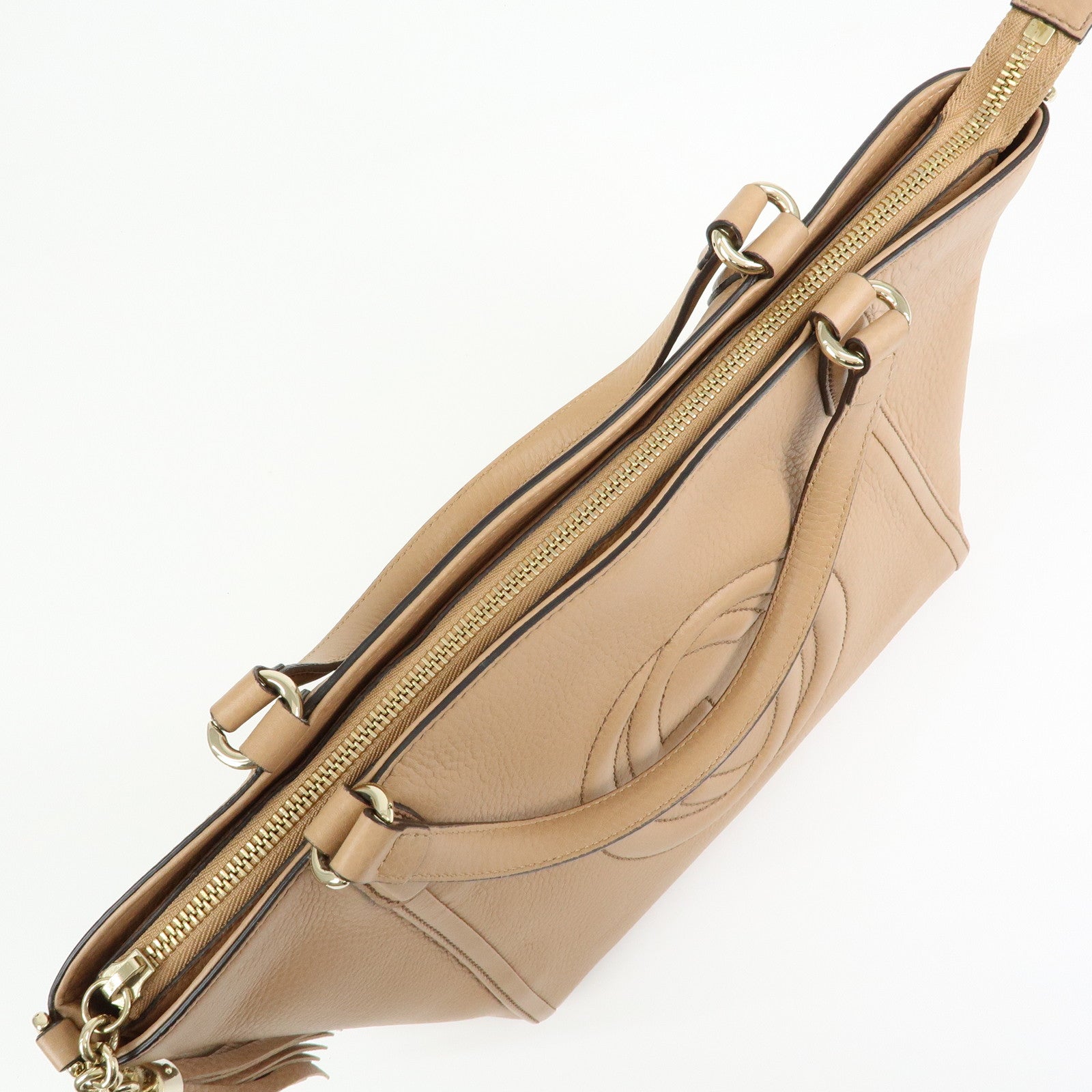 GUCCI SOHO Interlocking G Leather 2Way Hand Bag Beige 369176