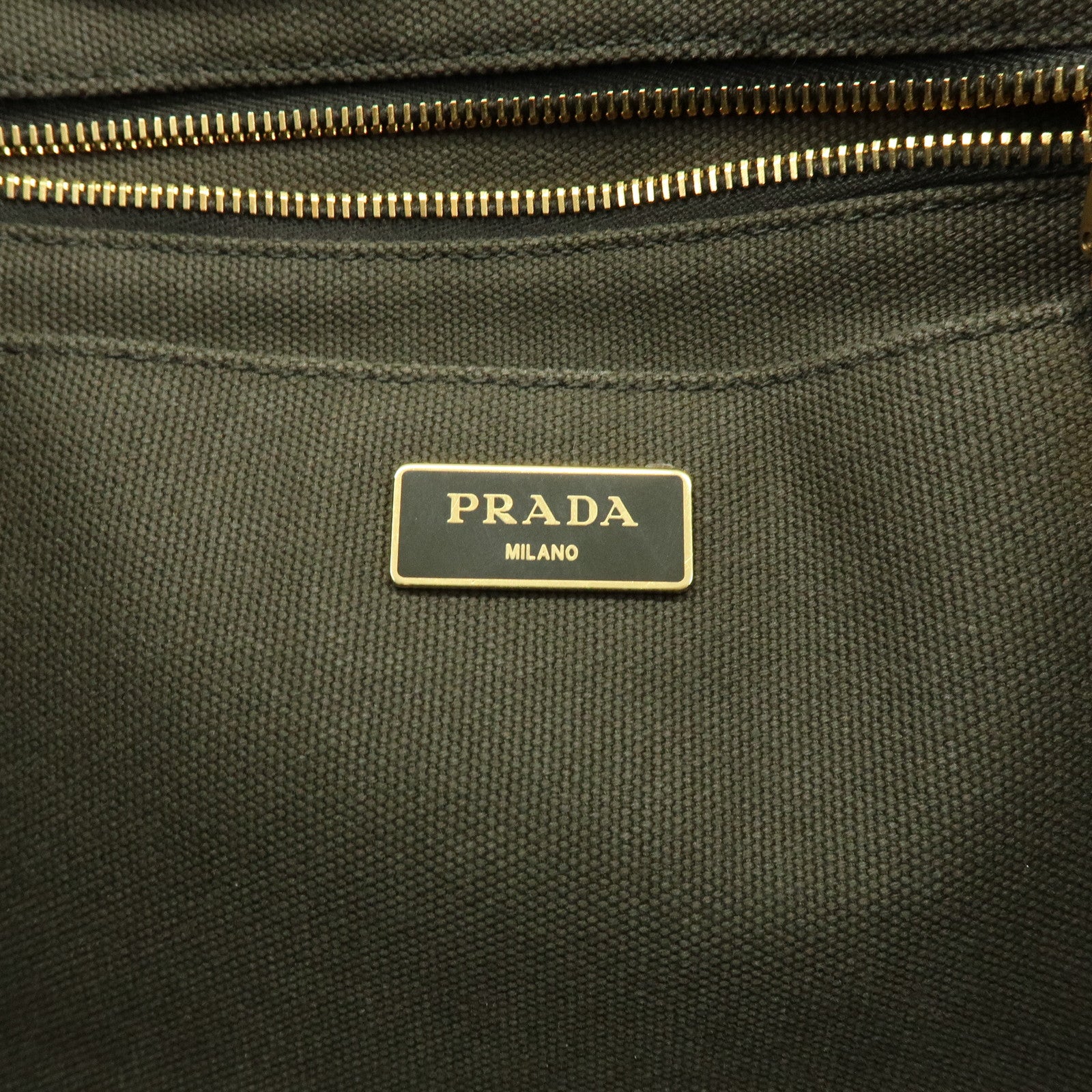PRADA Logo Canapa Canvas Tote Bag Hand Bag Khaki 1BG642