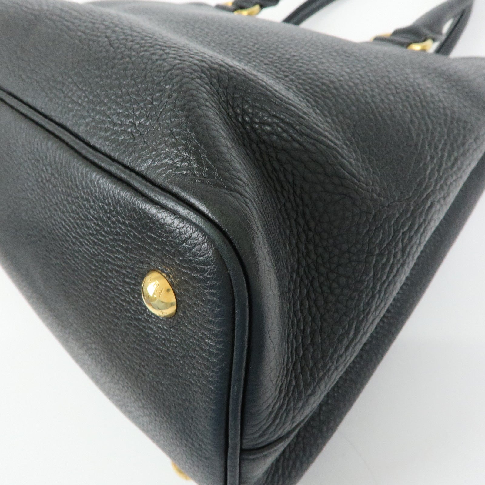 PRADA Logo Calf Leather Tote Bag Hand Bag Black