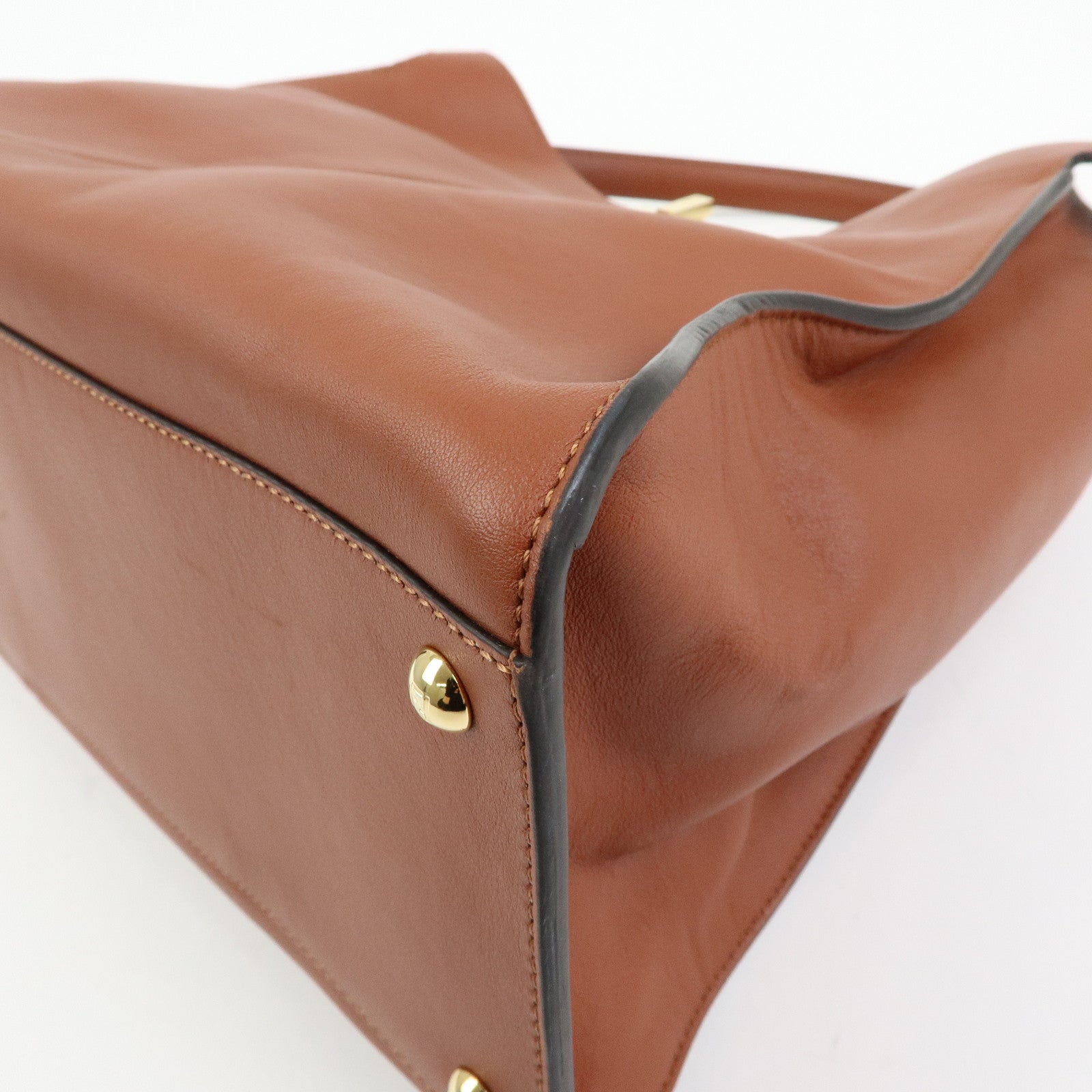 FENDI Peekaboo X‑Lite Leather Shoulder Bag Hand Bag Brown 8BN304