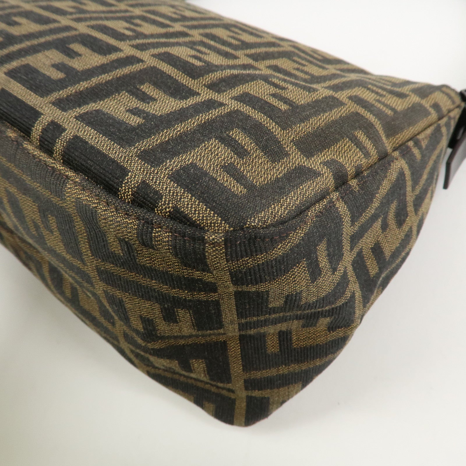 FENDI Mamma Baguette Zucca Leather Canvas Shoulder Bag Brown 8BR004