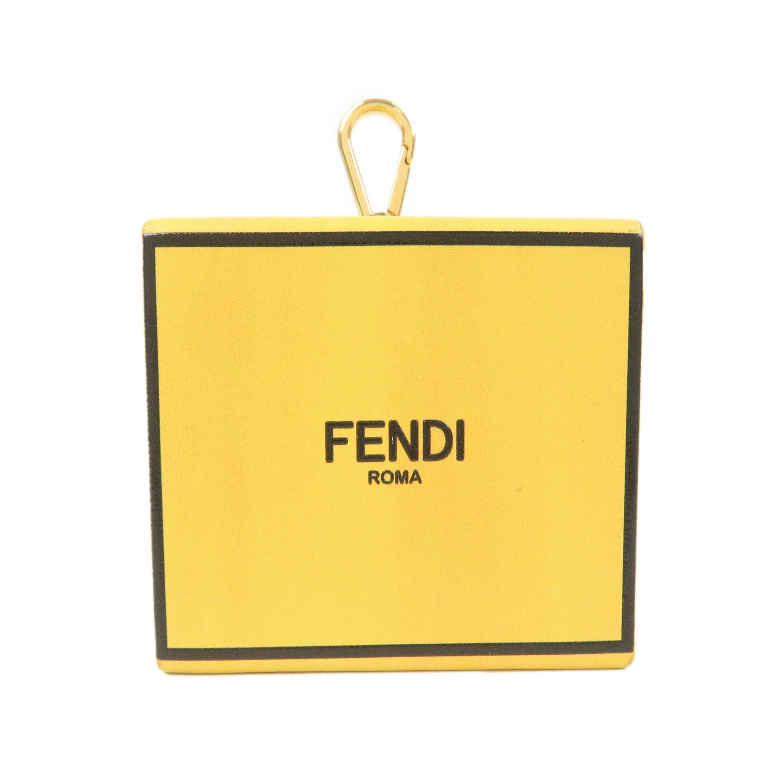 FENDI Logo Leather Mini Box Bag Charm Key Holder Yellow 7AR894