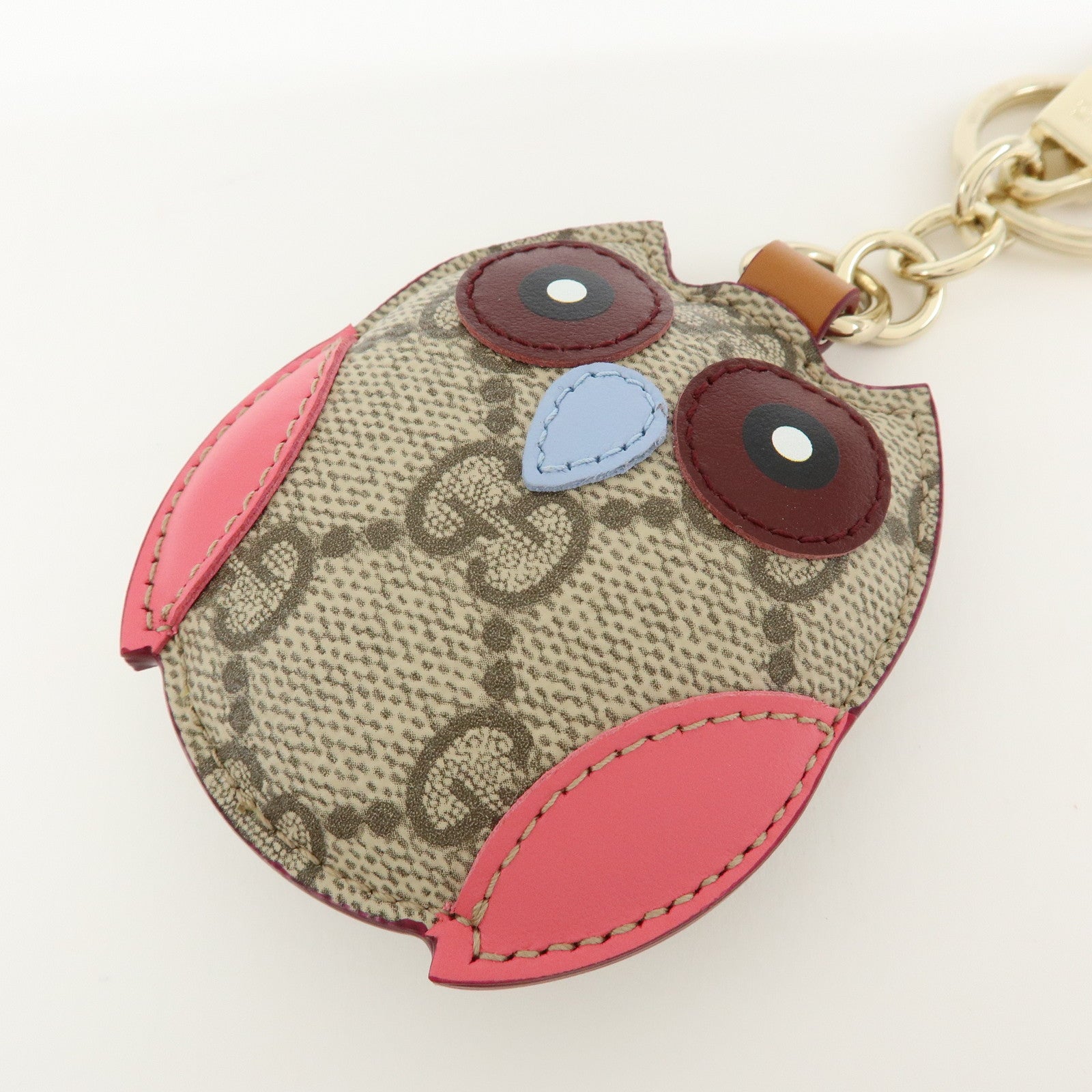 GUCCI GG Supreme Canvas Leather Bag Key Charm Owl Beige 821813