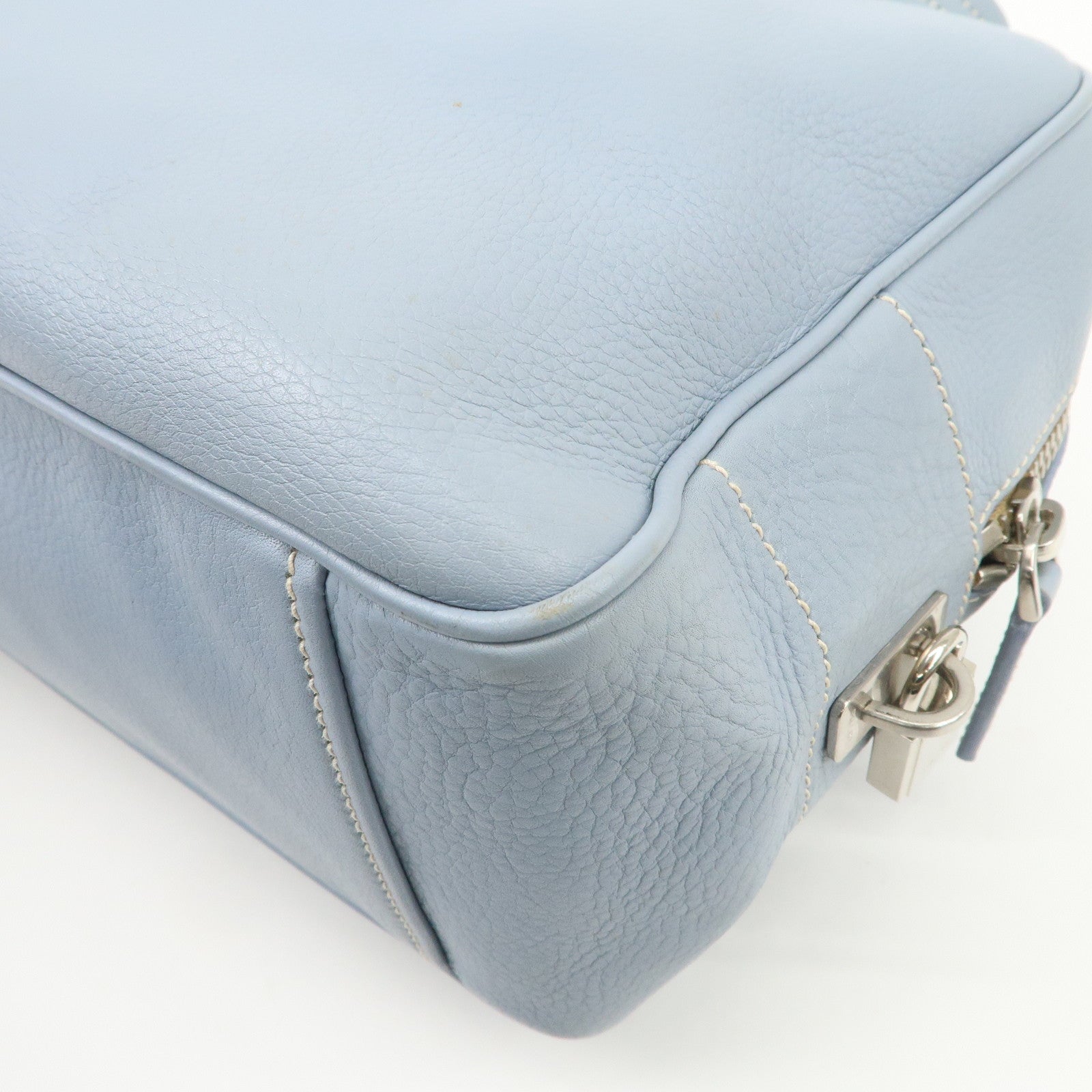 PRADA Leather Boston Bag Shoulder Bag Blue BR2246 Used