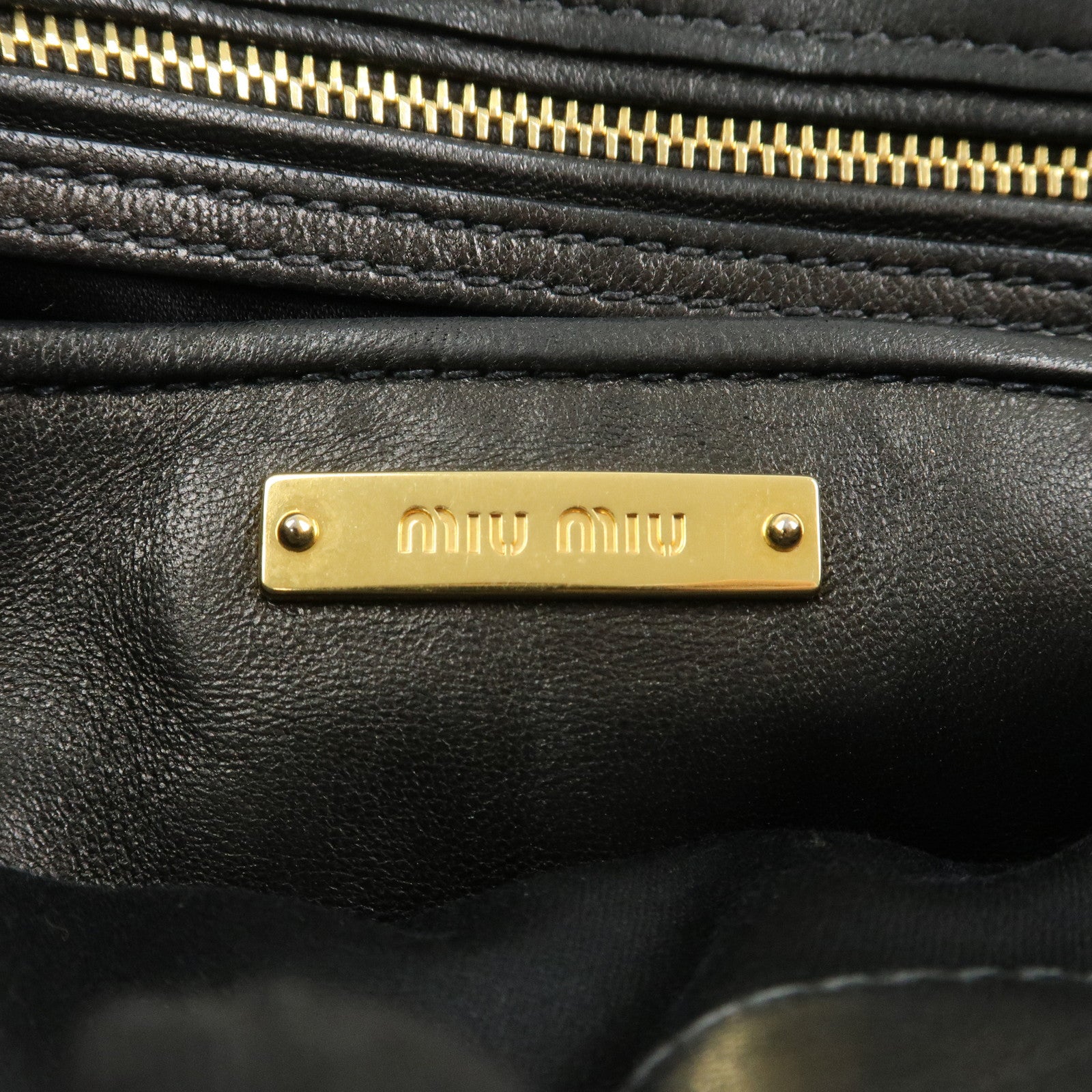 MIU MIU Matelasse Logo Leather Shoulder Bag Black RP0385