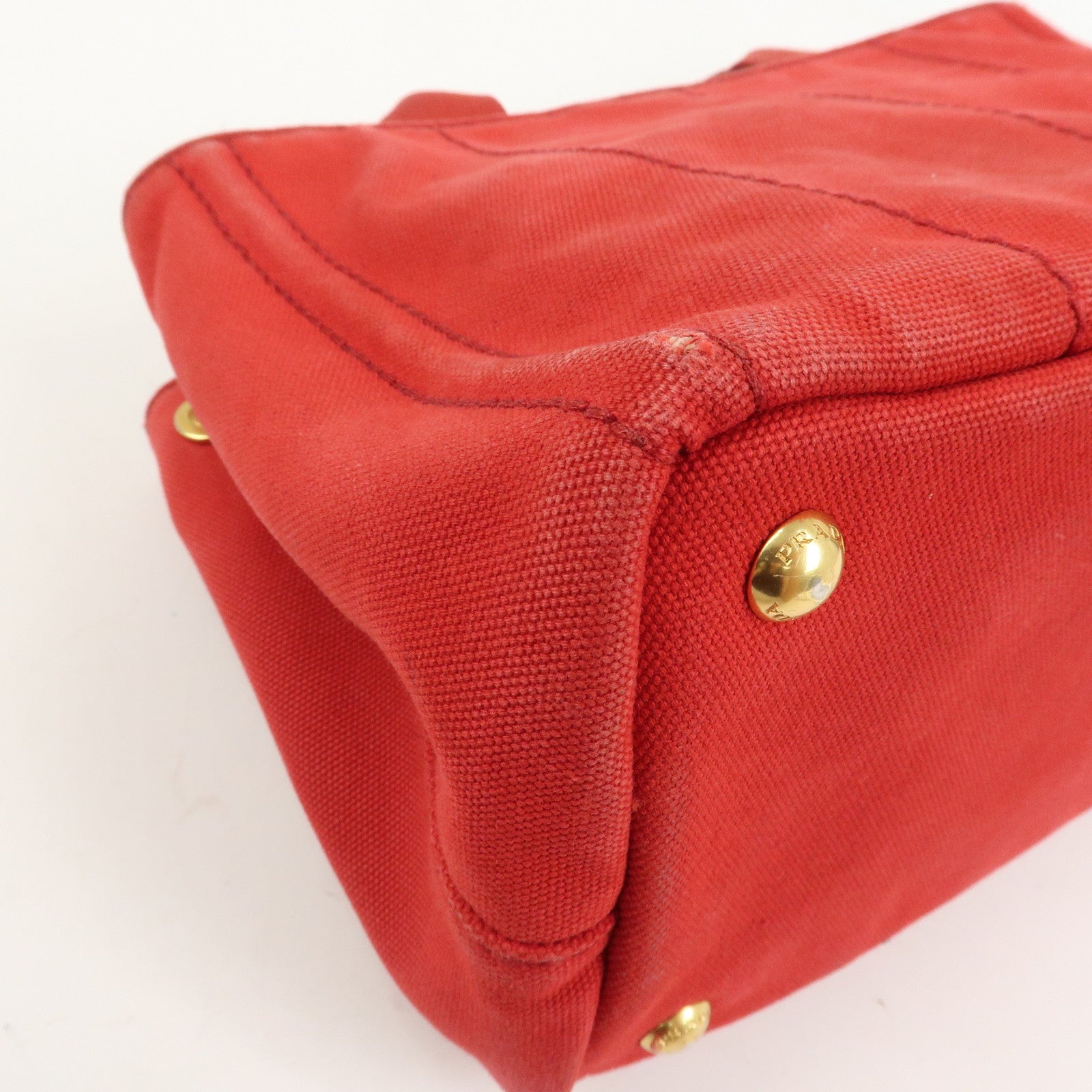 PRADA Logo Canapa Mini Canvas Hand Bag Tote Bag Red BN2439