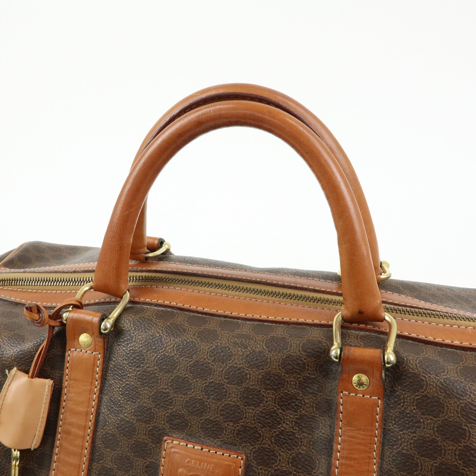 CELINE Macadam PVC Leather Boston Bag Hand Bag Brown