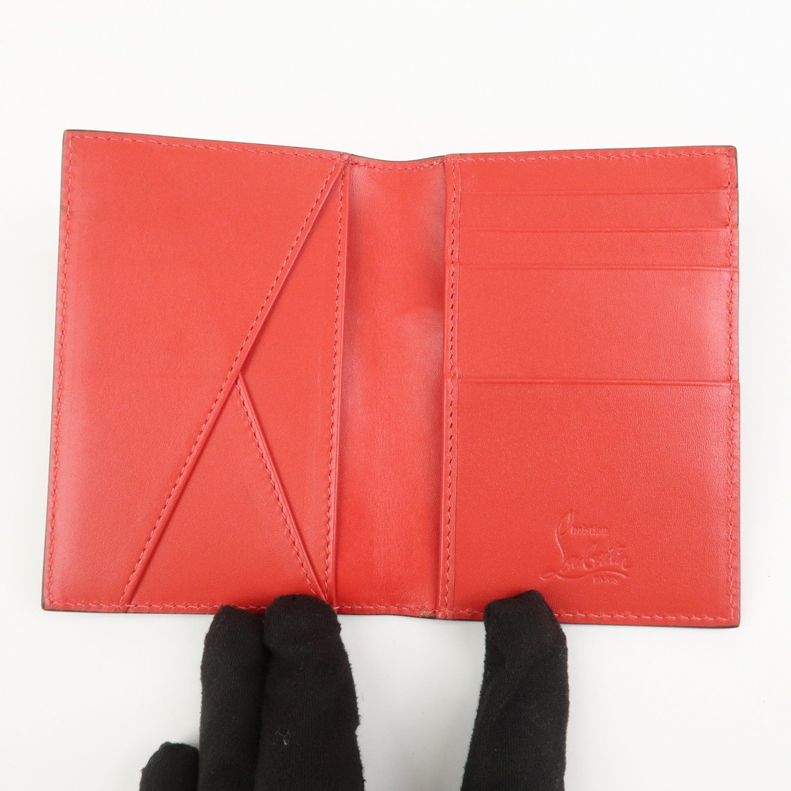 Christian Louboutin Leather Card Case Card Holder Studs Gray