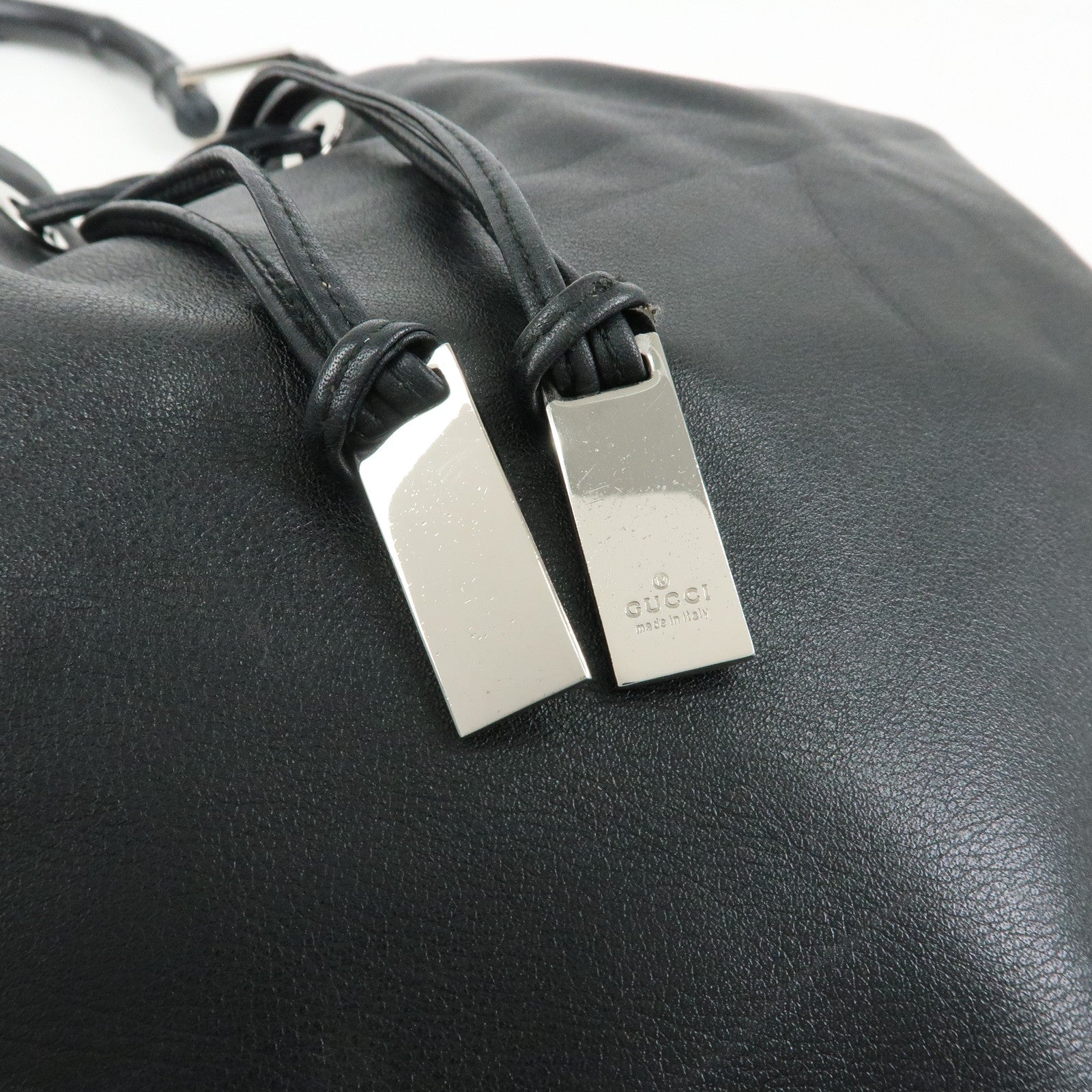 GUCCI Bamboo Leather Shoulder Bag Hand Bag Black 0014033