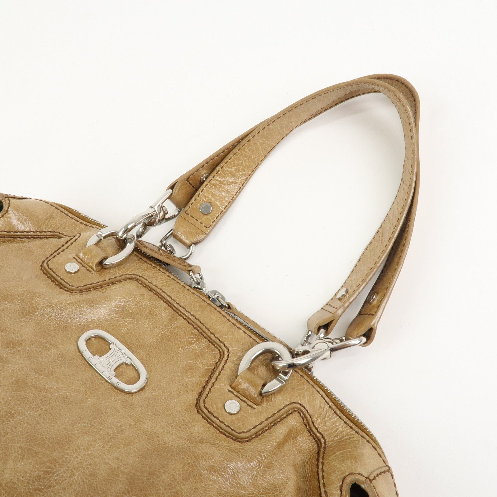 CELINE Macadam Patent Leather Shoulder Bag Tote Bag Light Brown