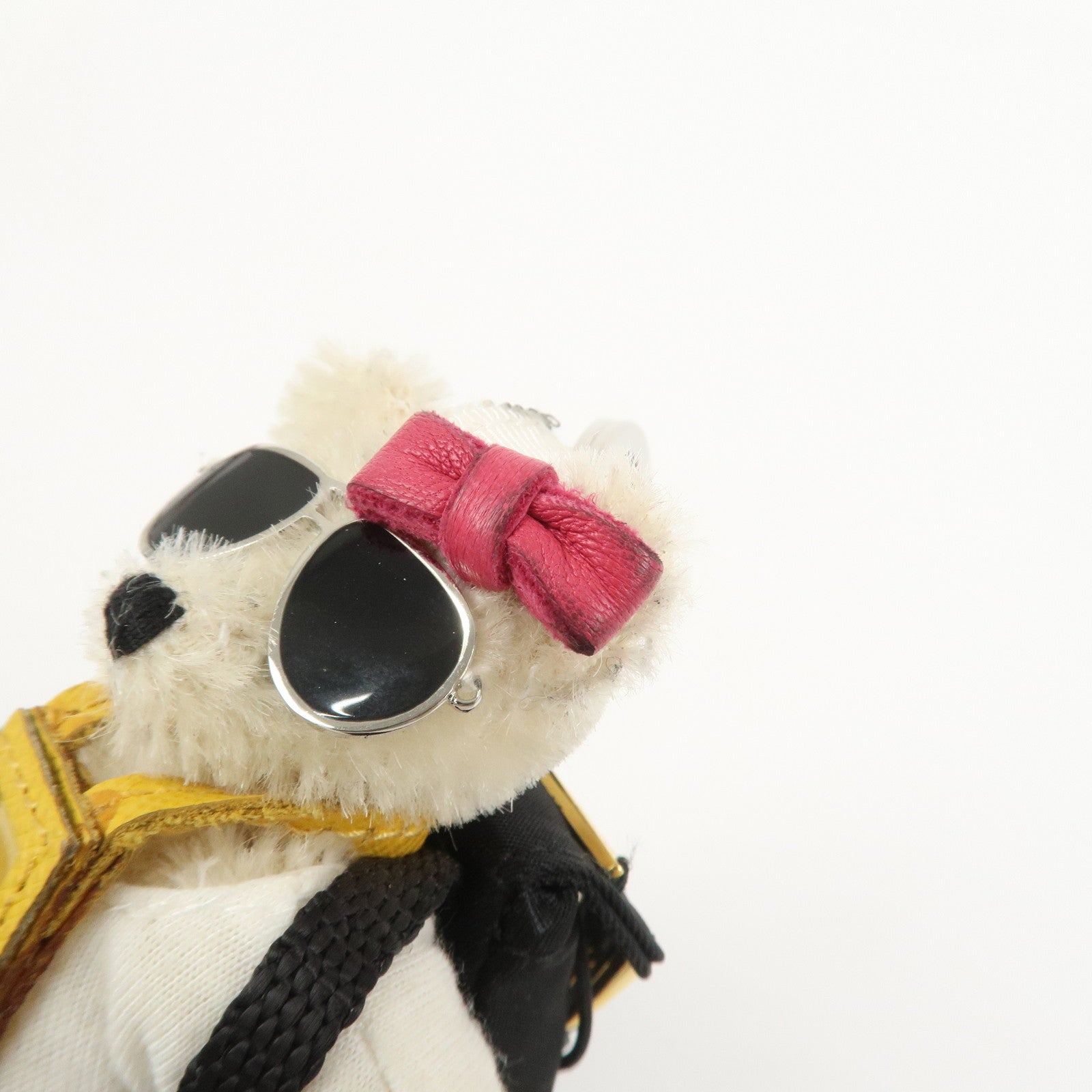 PRADA Triangle Logo Teddy Bear Bag Key Charm Denim Multicolor