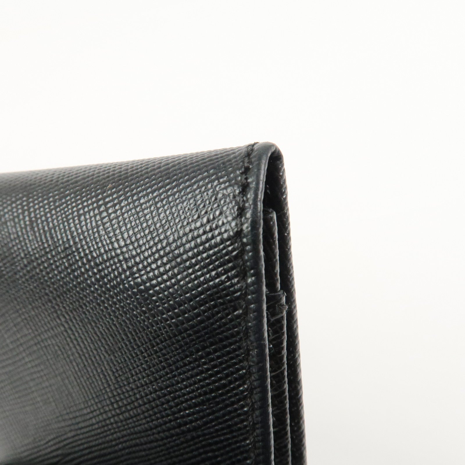 PRADA Triangle Logo Saffiano Leather Card Case Card Holder Black