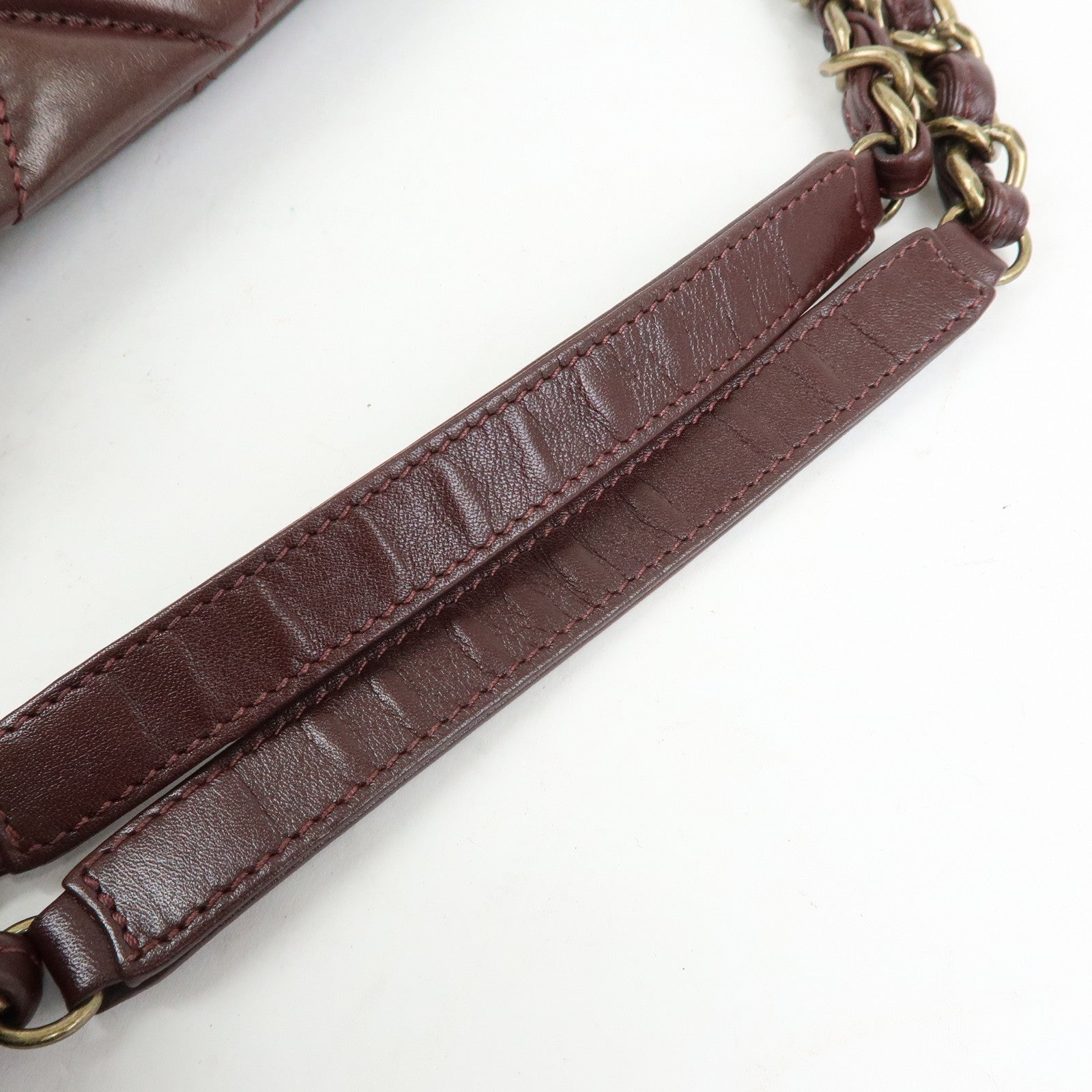 CHANEL Mademoiselle Calf Leather Chain Shoulder Bag Bordeaux