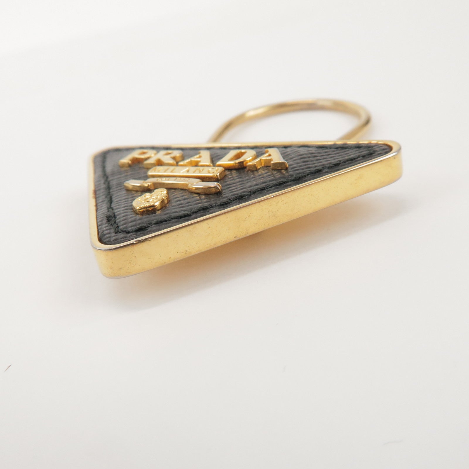 PRADA Triangle Logo Metal Saffiano Leather Set of 2 Key Holders