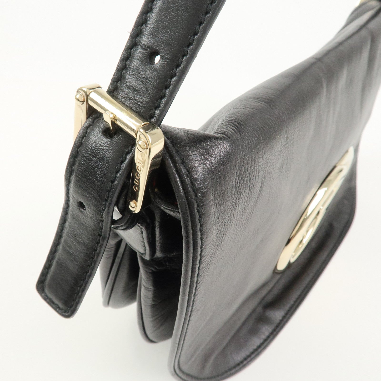 GUCCI Interlocking G Leather Shoulder Bag Hand Bag Black 161727