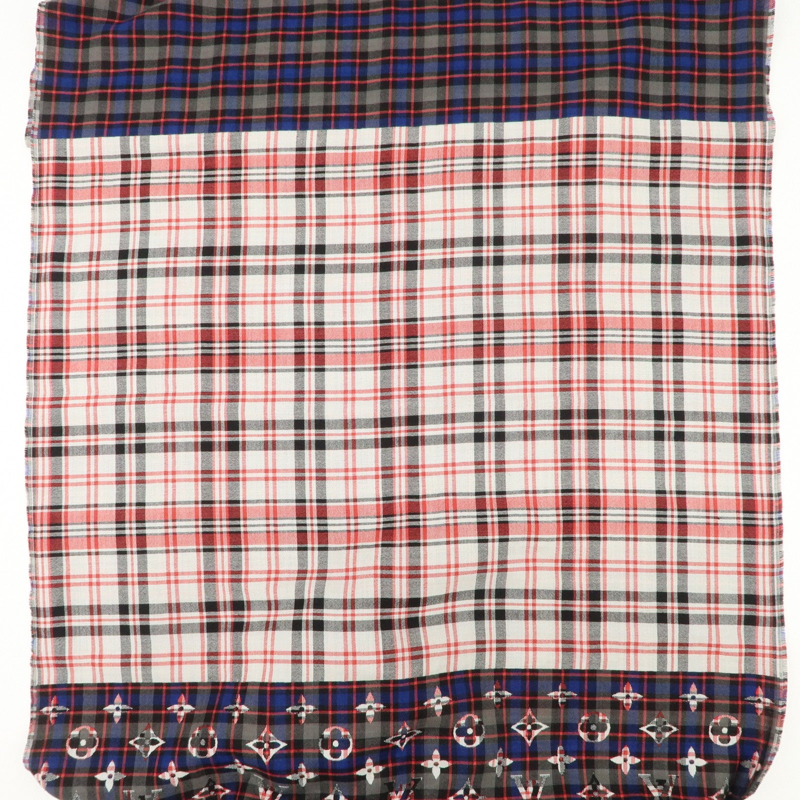 Louis Vuitton Etole Monogram Wool Silk Scarf Plaid Black Red M70333