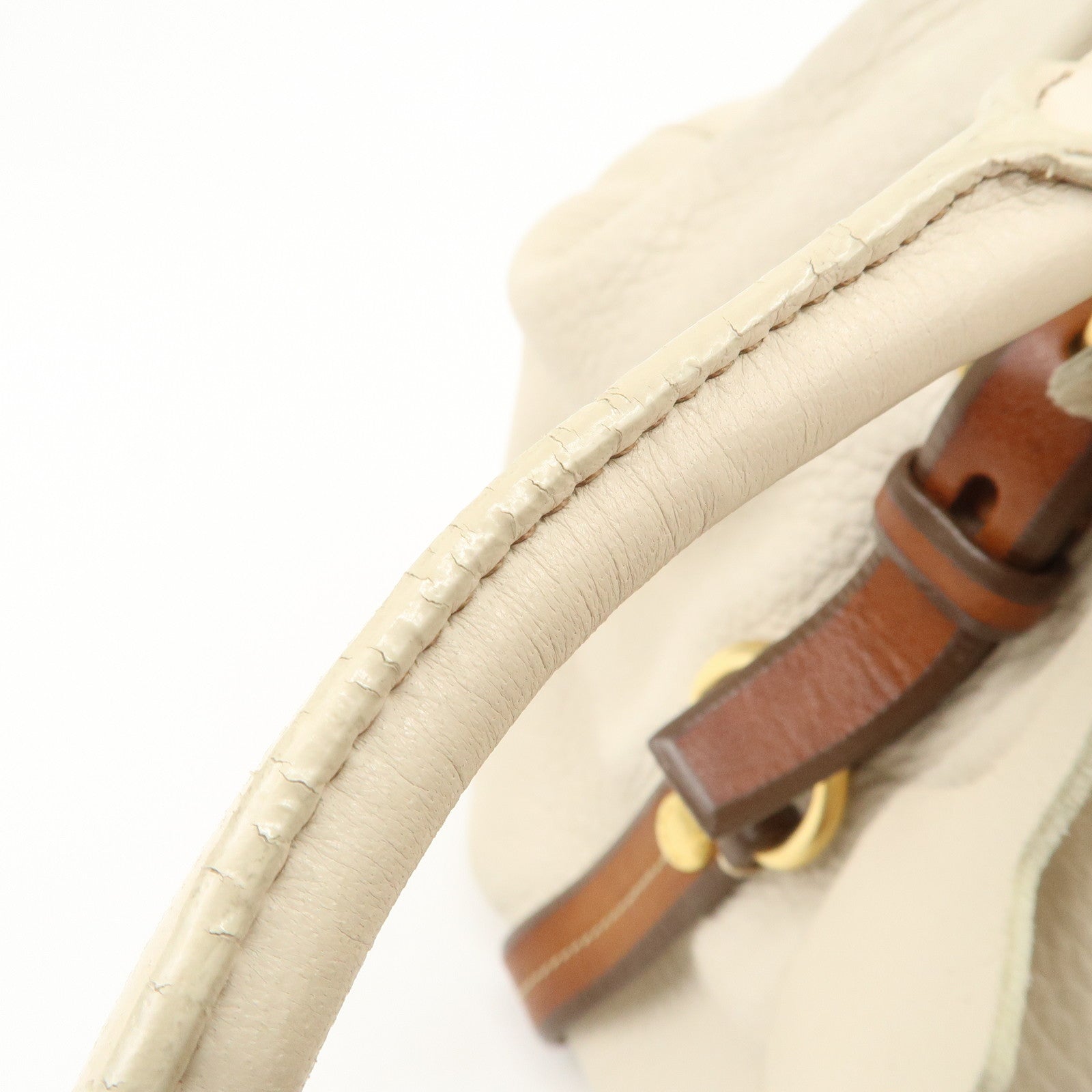 PRADA Leather 2Way Bag Tote Bag Brown White BN1773 Used