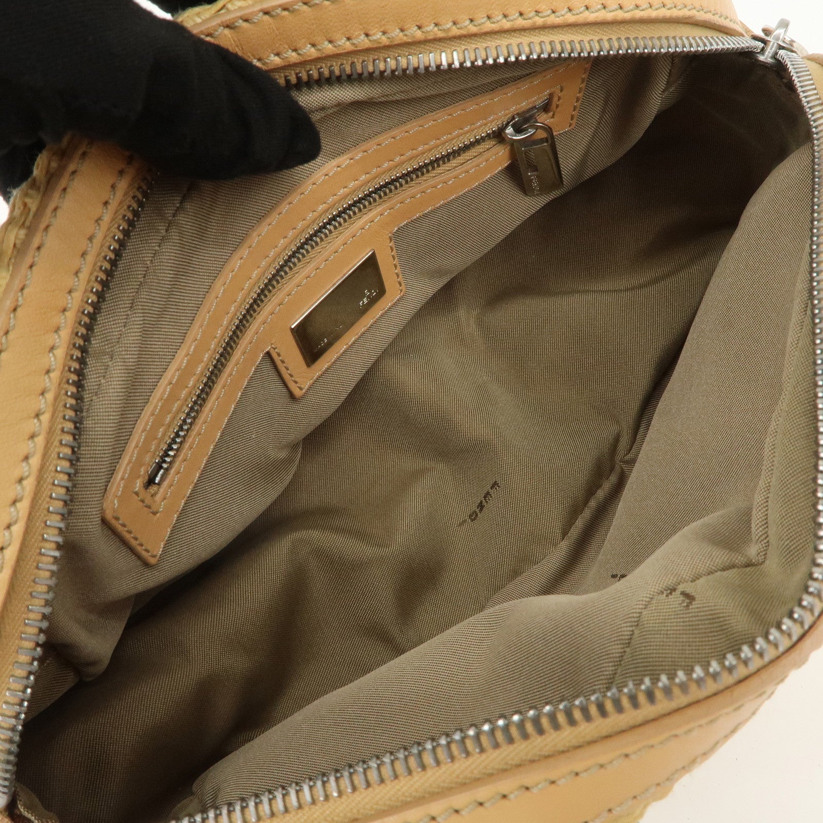 FENDI Raffia Leather Small Boston Hand Shoulder Bag Natural 8BN004