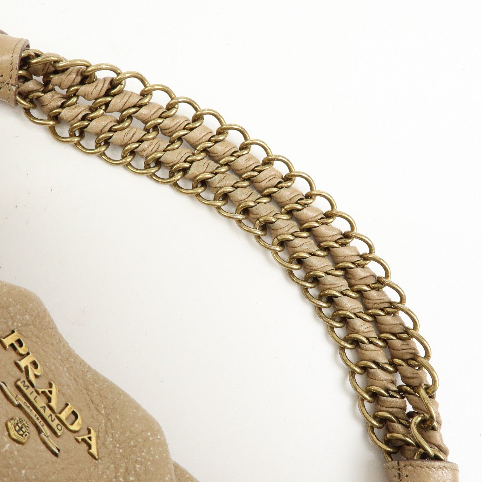 PRADA Logo Leather Chain One Shoulder Bag Light Brown BR4243