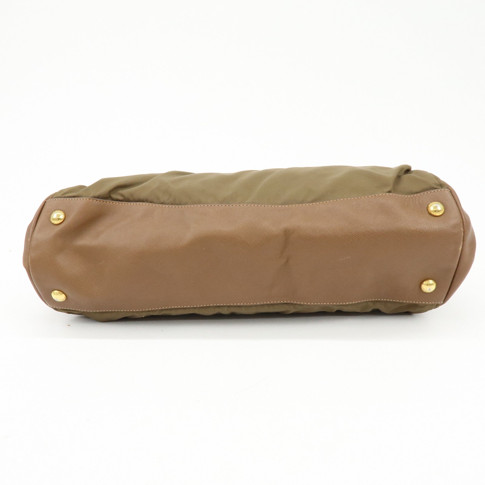 PRADA Triangle Logo Nylon Saffiano Leather 2Way Bag Khaki Brown