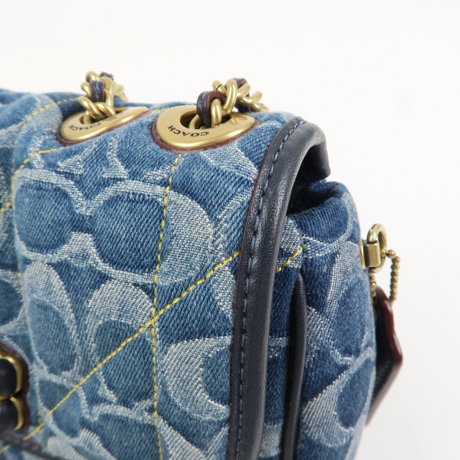 COACH Denim Leather Chain Shoulder Bag Crossbody Bag Hand Bag Blue