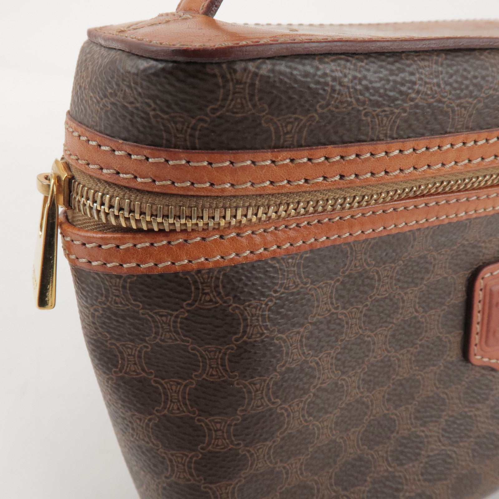 CELINE Macadam PVC Leather Hand Bag Vanity Bag Brown