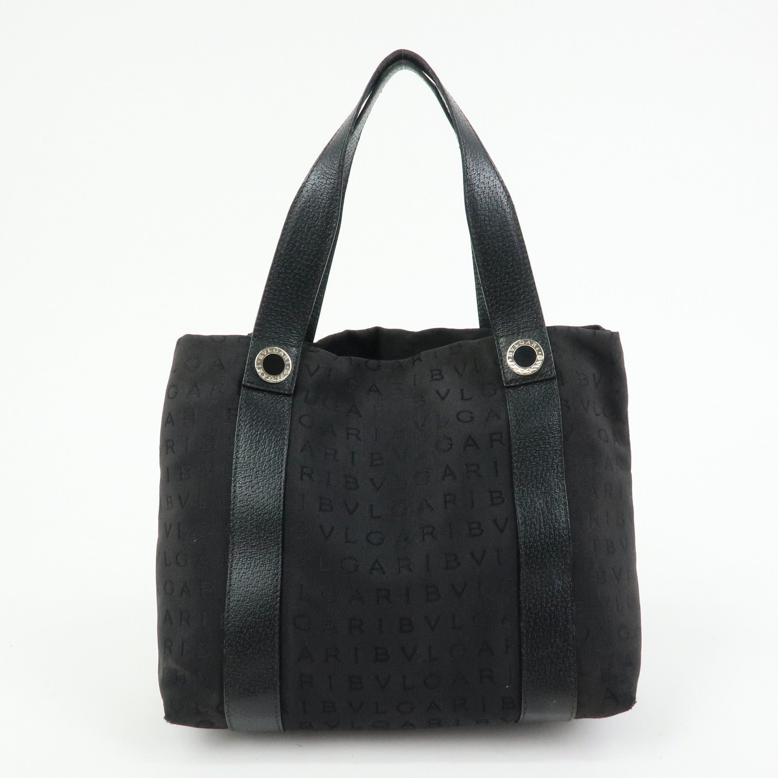 BVLGARI Logo Mania Canvas Leather Tote Bag Hand Bag Black