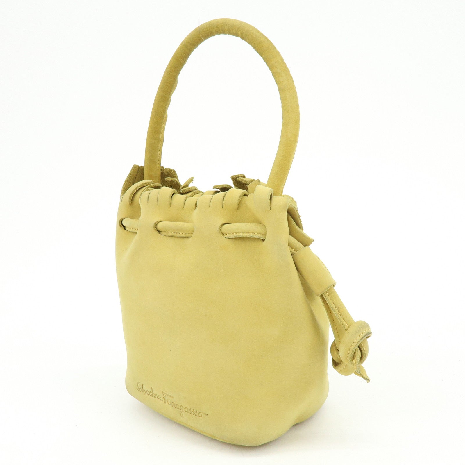 Ferragamo Suede Small Drawstring Hand Bag Yellow