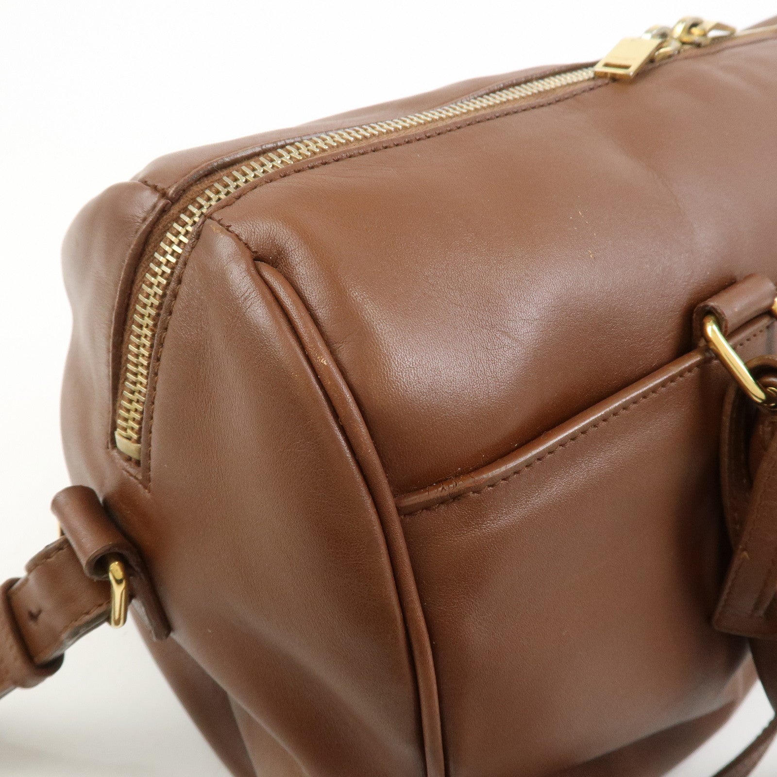 SAINT LAURENT PARIS Leather Duffle 6 2Way Bag Hand Bag Brown 322049