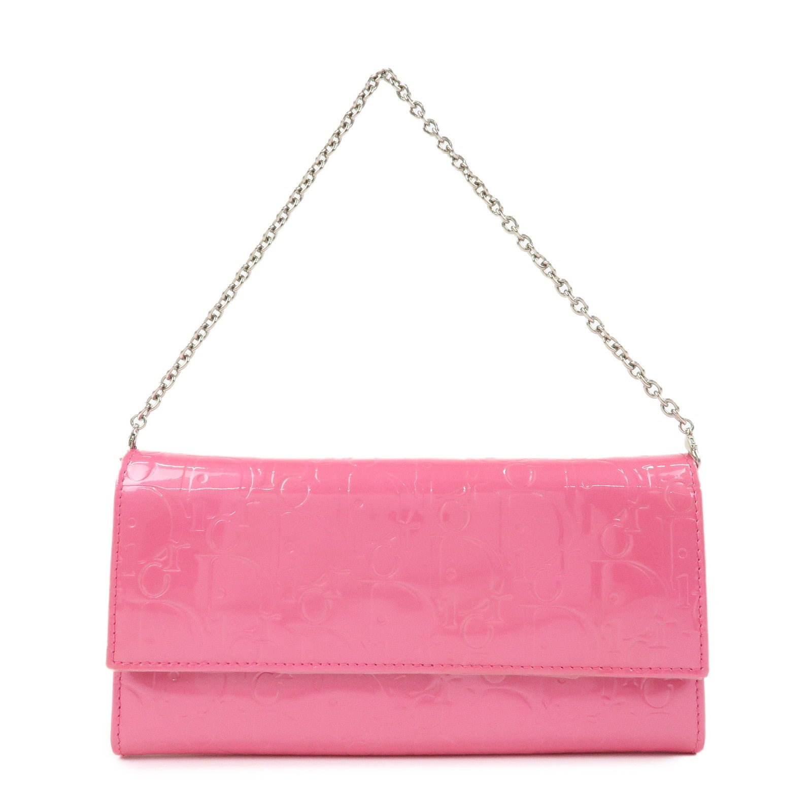 Christian Dior Trotter Patent Leather Chain Wallet WOC Pink