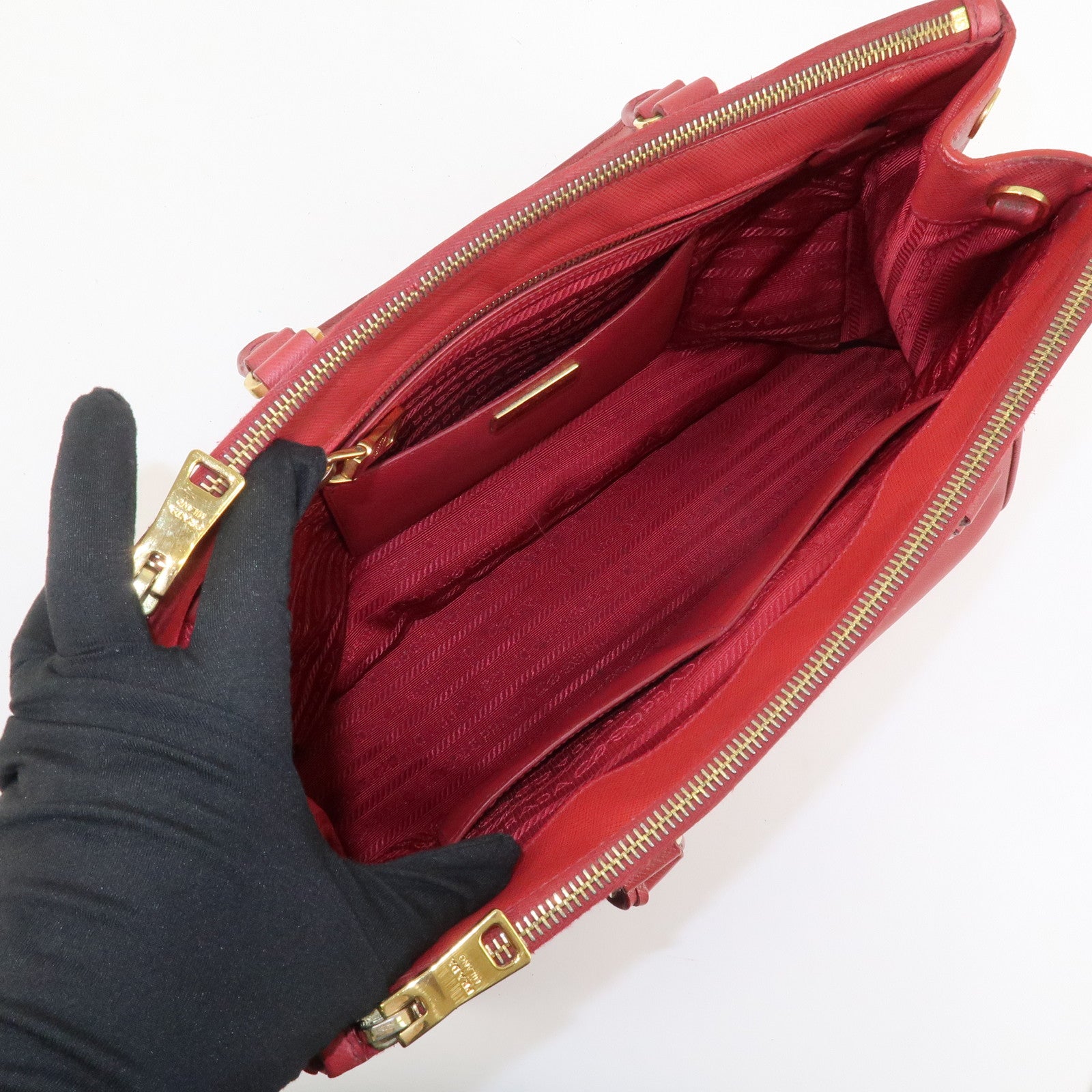 PRADA Triangle Logo Galleria Saffiano Leather 2Way Bag Red BN2274